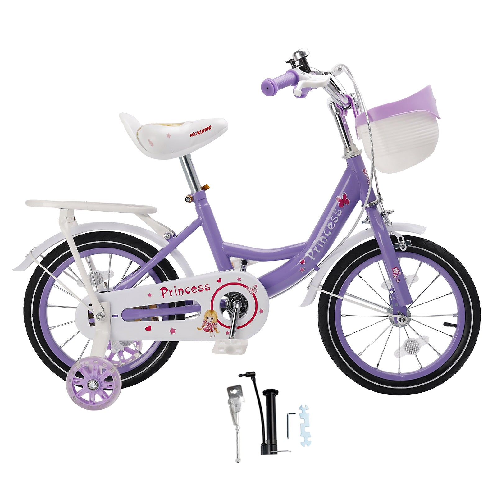 16"/18" Children Princess Bicycle Girls Bike with Removable Training Wheels Pink
