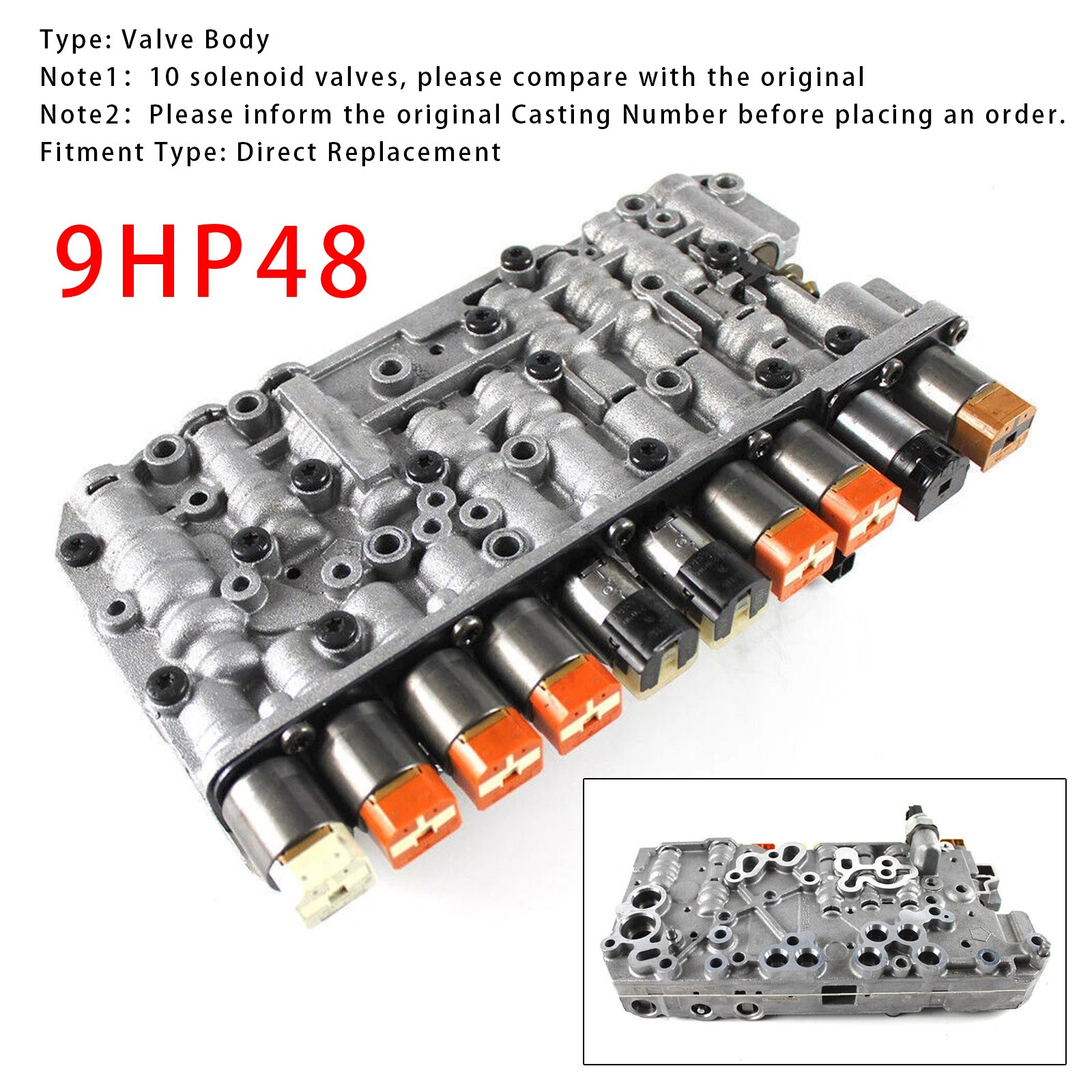 9HP48 Transmission Valve Body 10 Solenoids For LandRover Chrysler Honda 9 Speed