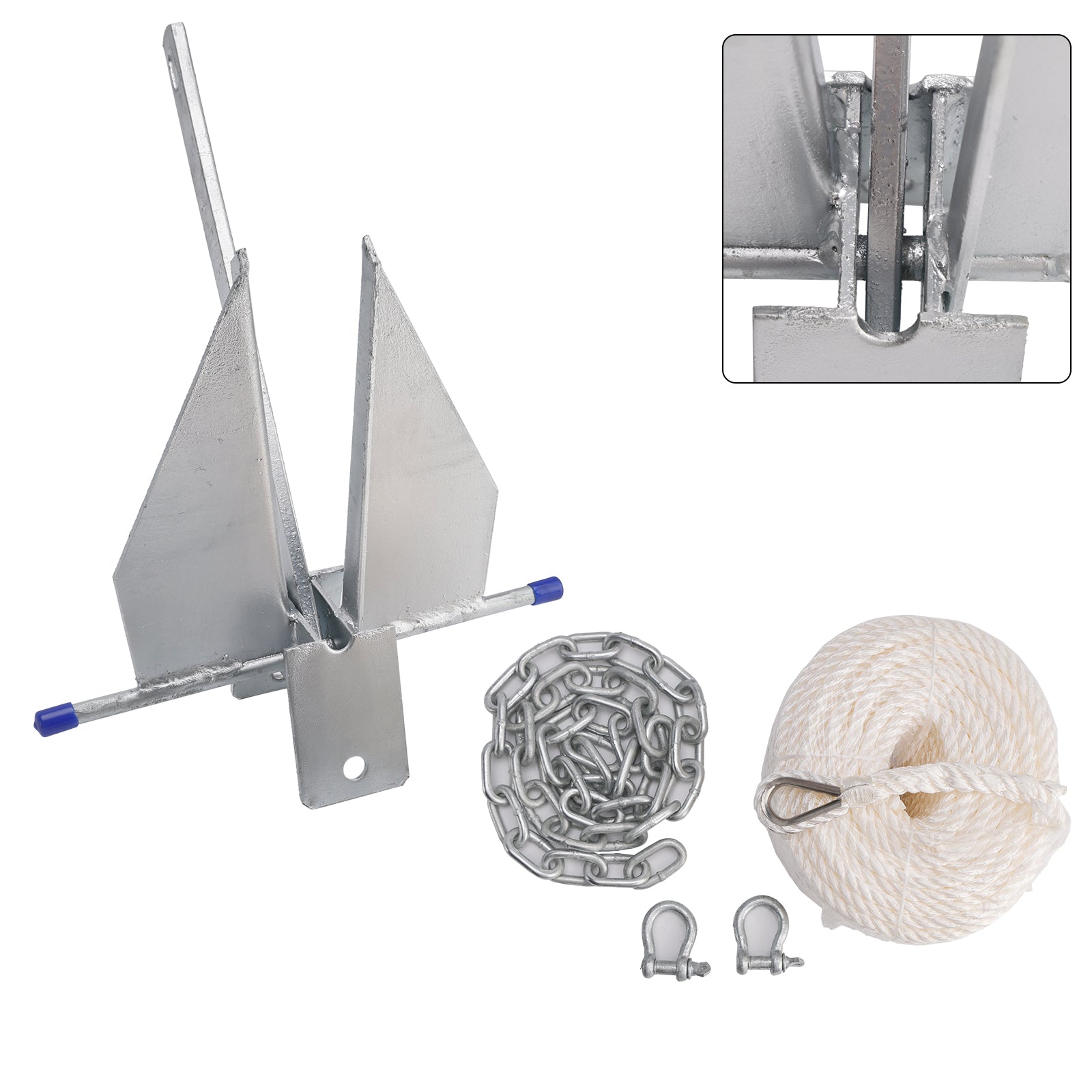 Kit gegalvaniseerd bootanker 13 lbs schuifanker & Ketting & Touw Zilver Voor Boot 13lbs