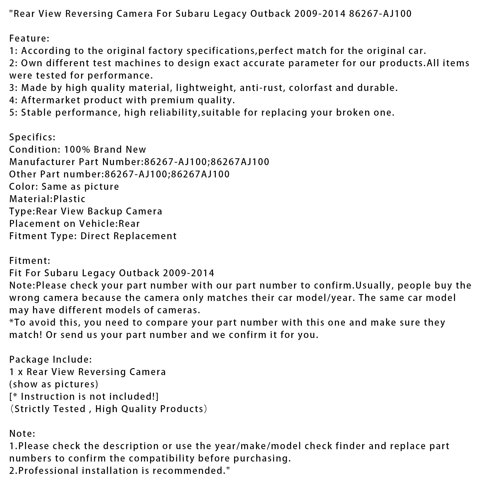 Achteruitrijcamera Achteruitrijcamera Voor Subaru Legacy Outback 2009-2014 86267-AJ100