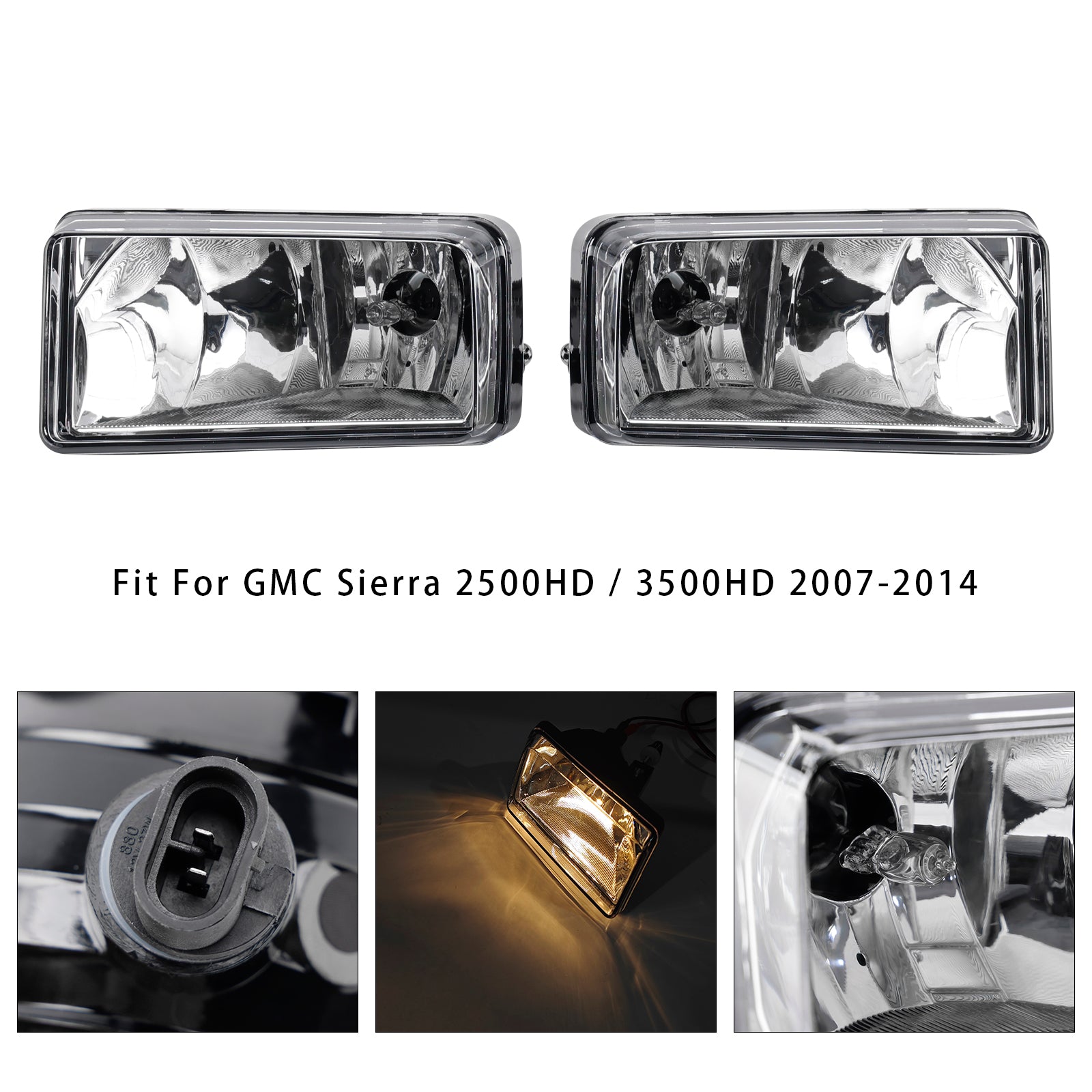 Pair Front Fog Light Lamps With Bulbs For Chevy Silverado 2007-2013 Clear Lens