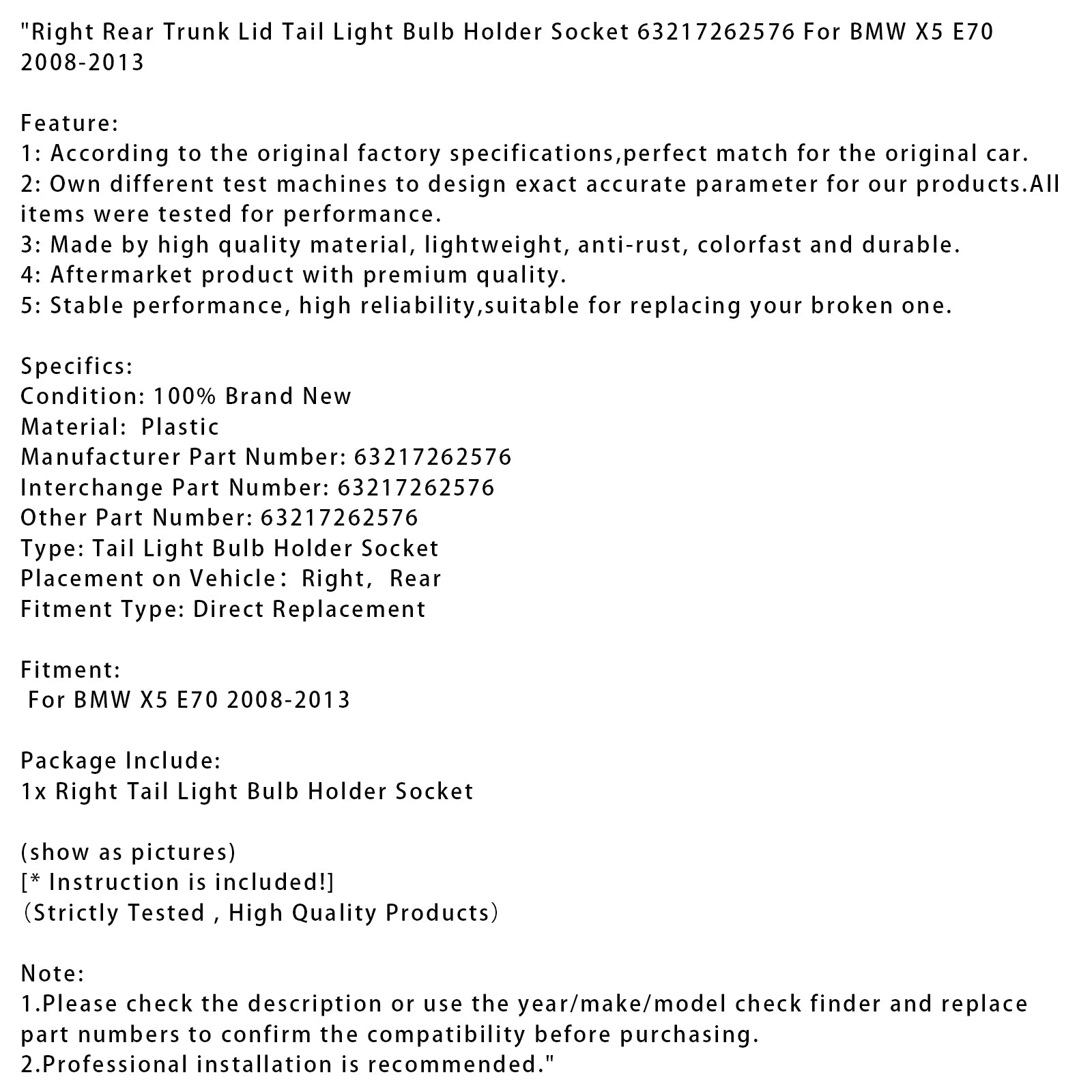 2008-2013 BMW X5 E70 Kofferbakdeksel rechts achter Gloeilamphouderaansluiting
