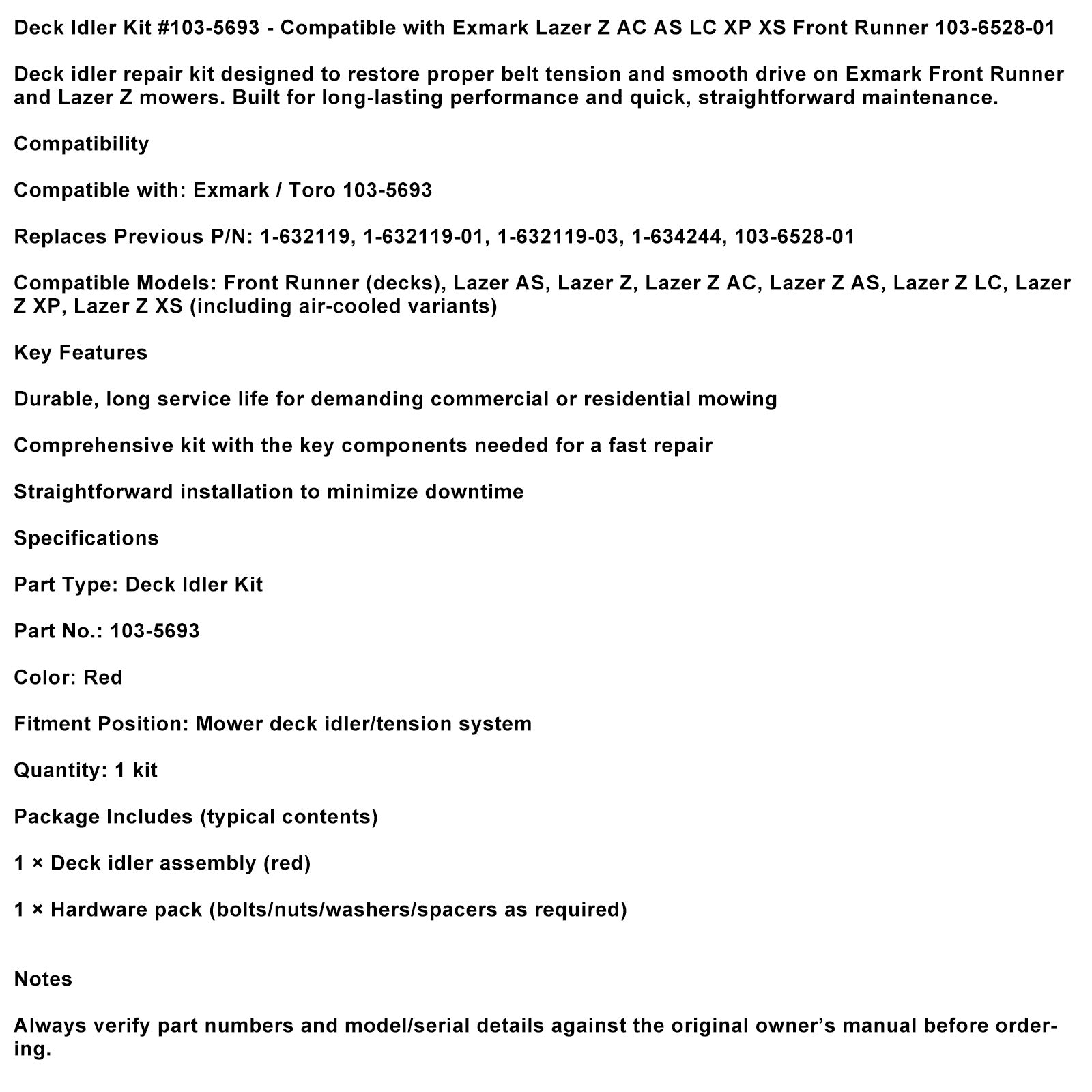 Dekspanset 03-5693 voor Exmark Lazer Z AC AS LC XP XS Front Runner103-6528-01