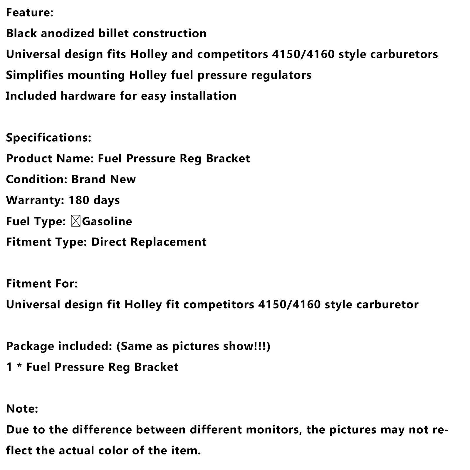 Fuel Pressure Reg Bracket Fit Holley Fit Competitors 4150/4160 Carburetor