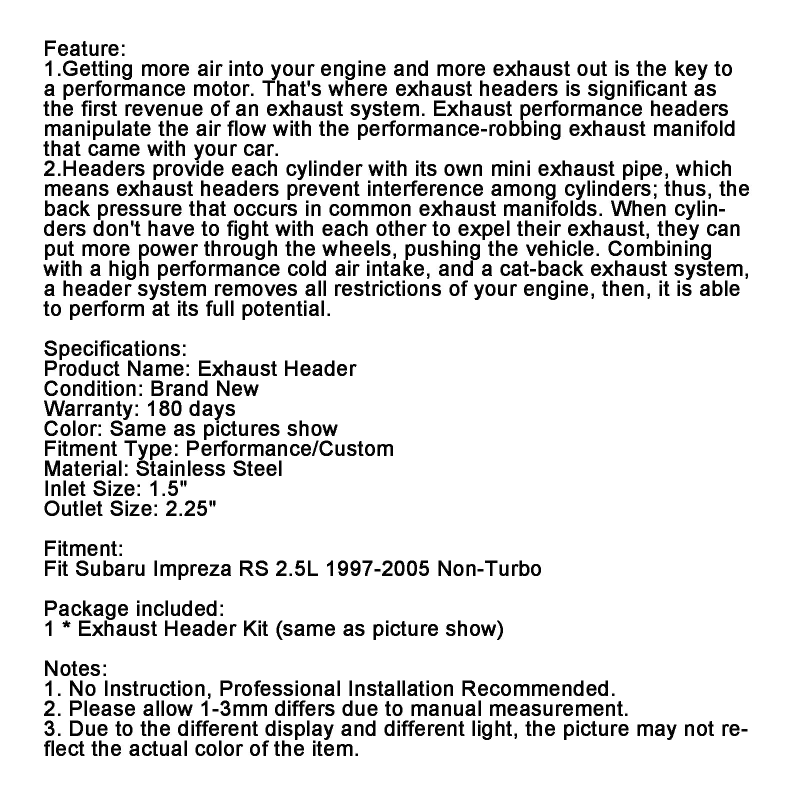 Coletor de cabeçalho de aço inoxidável ajuste de escape Subaru Impreza 2.5RS 1997-2005