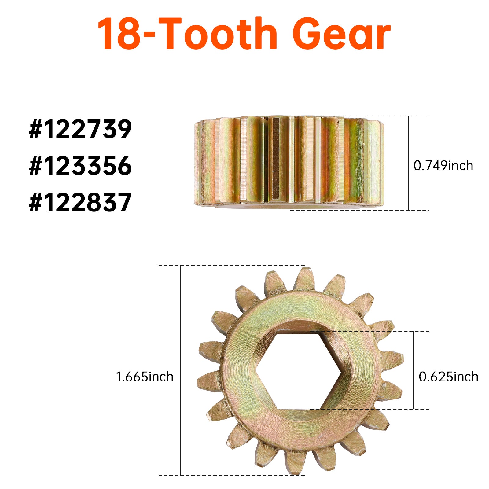 2PCS 122739 18 Tooth Spur Gear 12 DP/14.5 PA for Lippert RV Slide Out