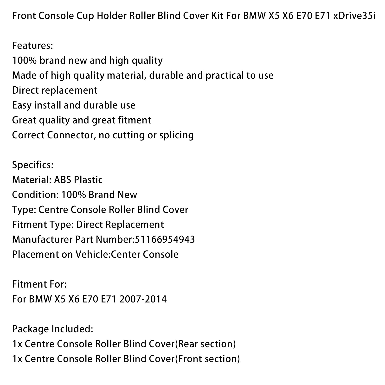 2Pcs Cup Console Holder Roller Blind Cover Tray For BMW X5 X6 E70 E71 2007-2014