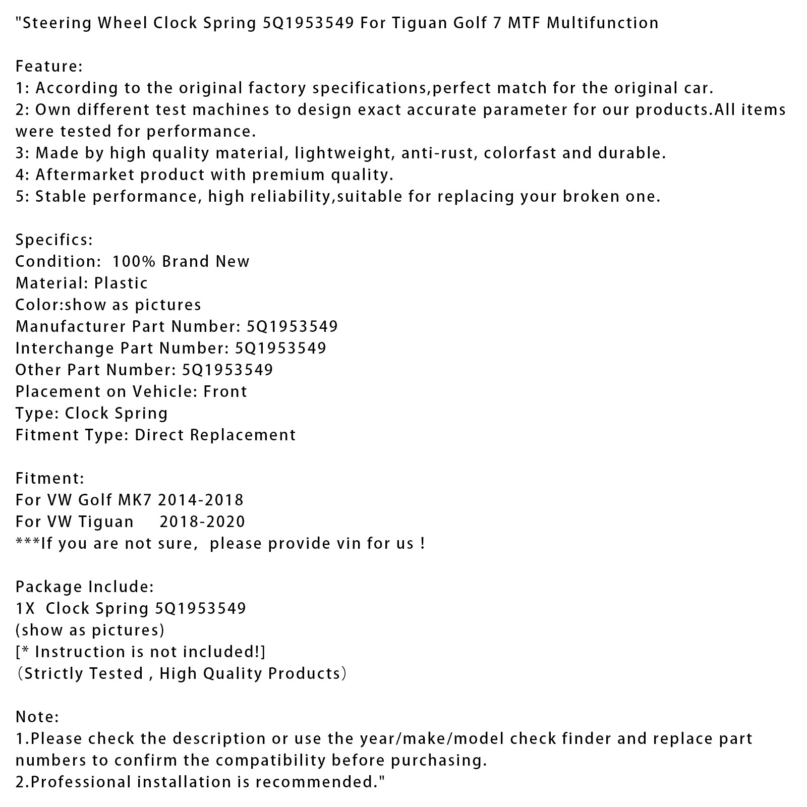 Stuurwielklokveer 5Q1953549 voor Tiguan Golf 7 MTF multifunctioneel