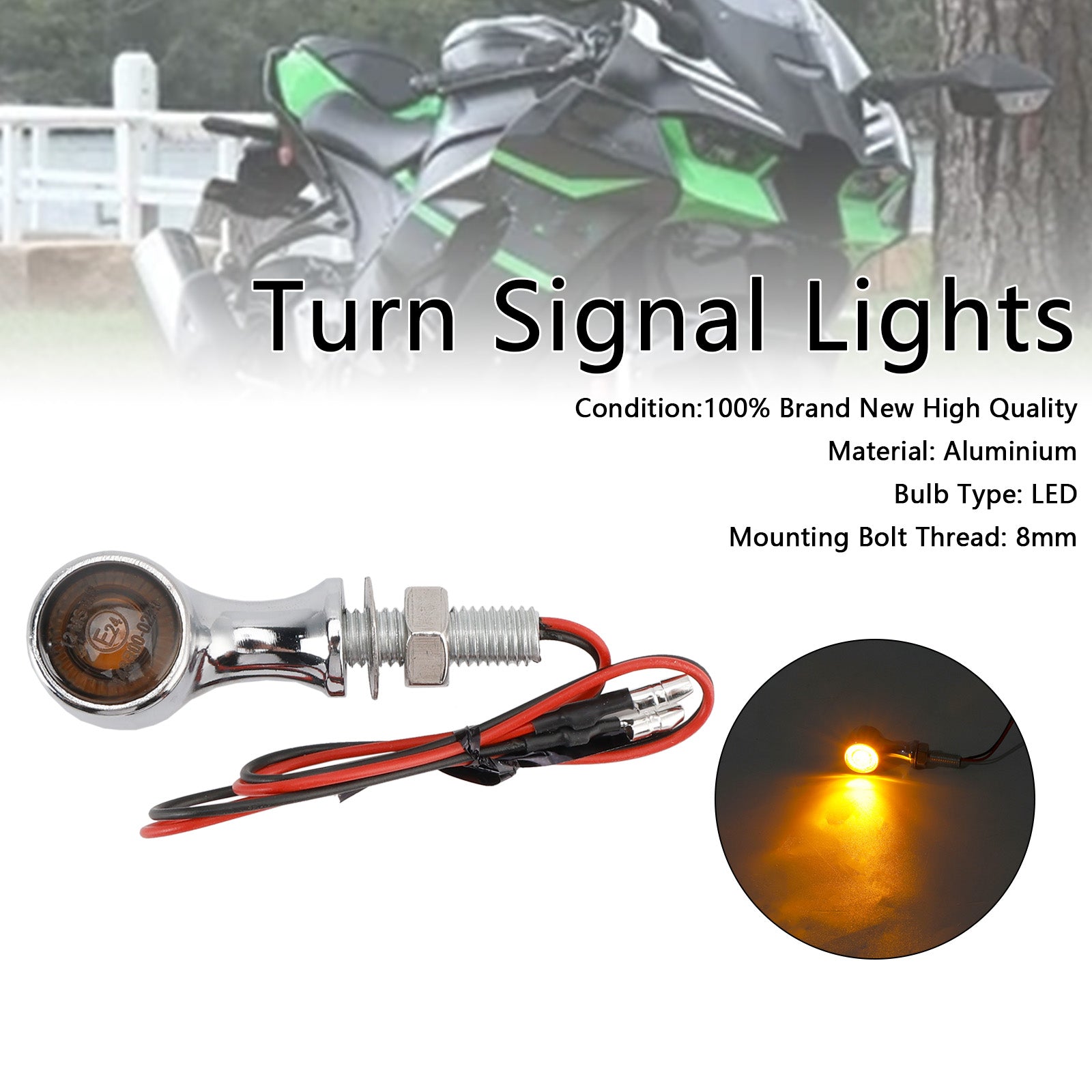 12V LED -turneringsindikatorljus 8mm Universal Motorcykel för Suzuki