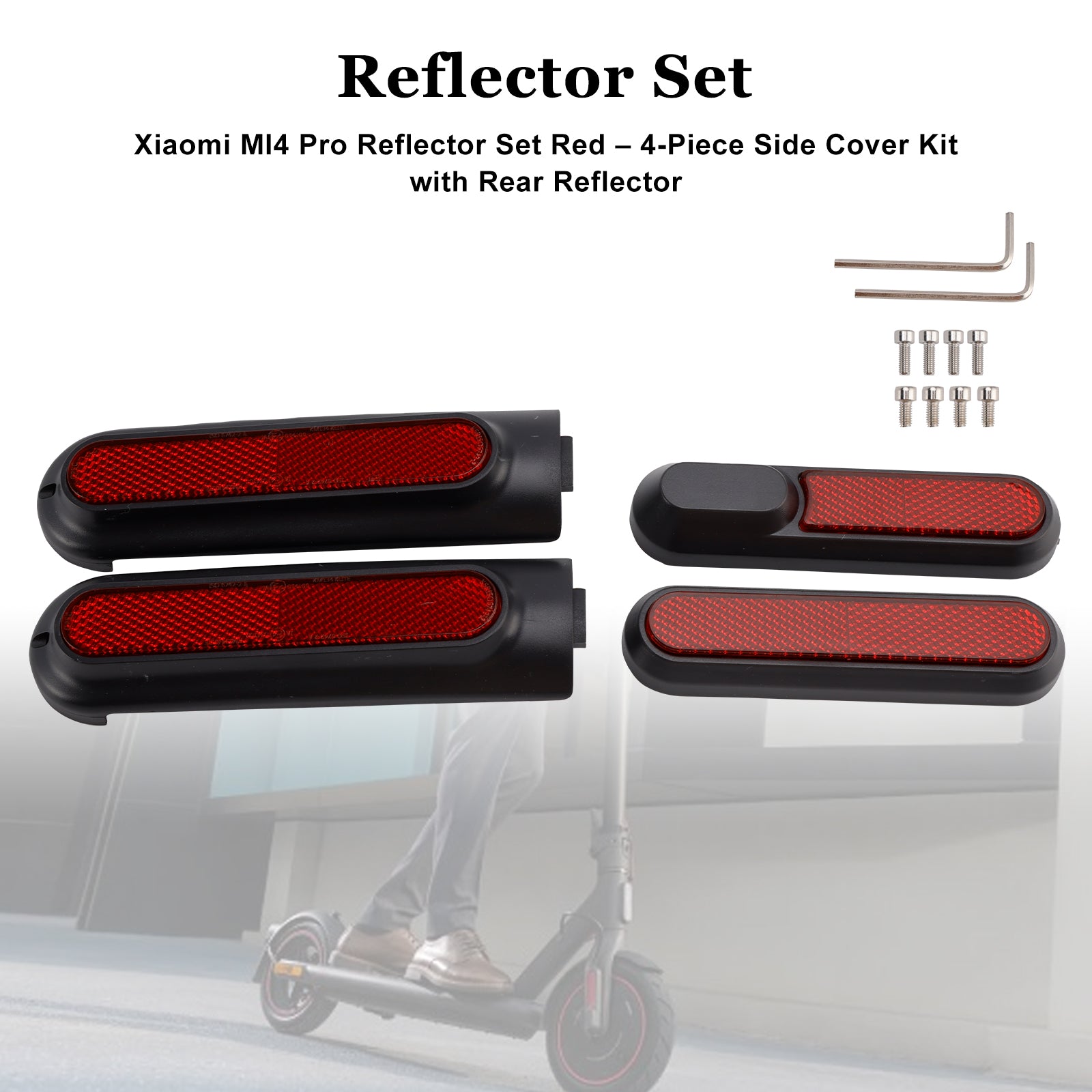 Conjunto de 4 tampas laterais de scooter com refletor traseiro para Xiaomi 4 Pro (1ª geração)