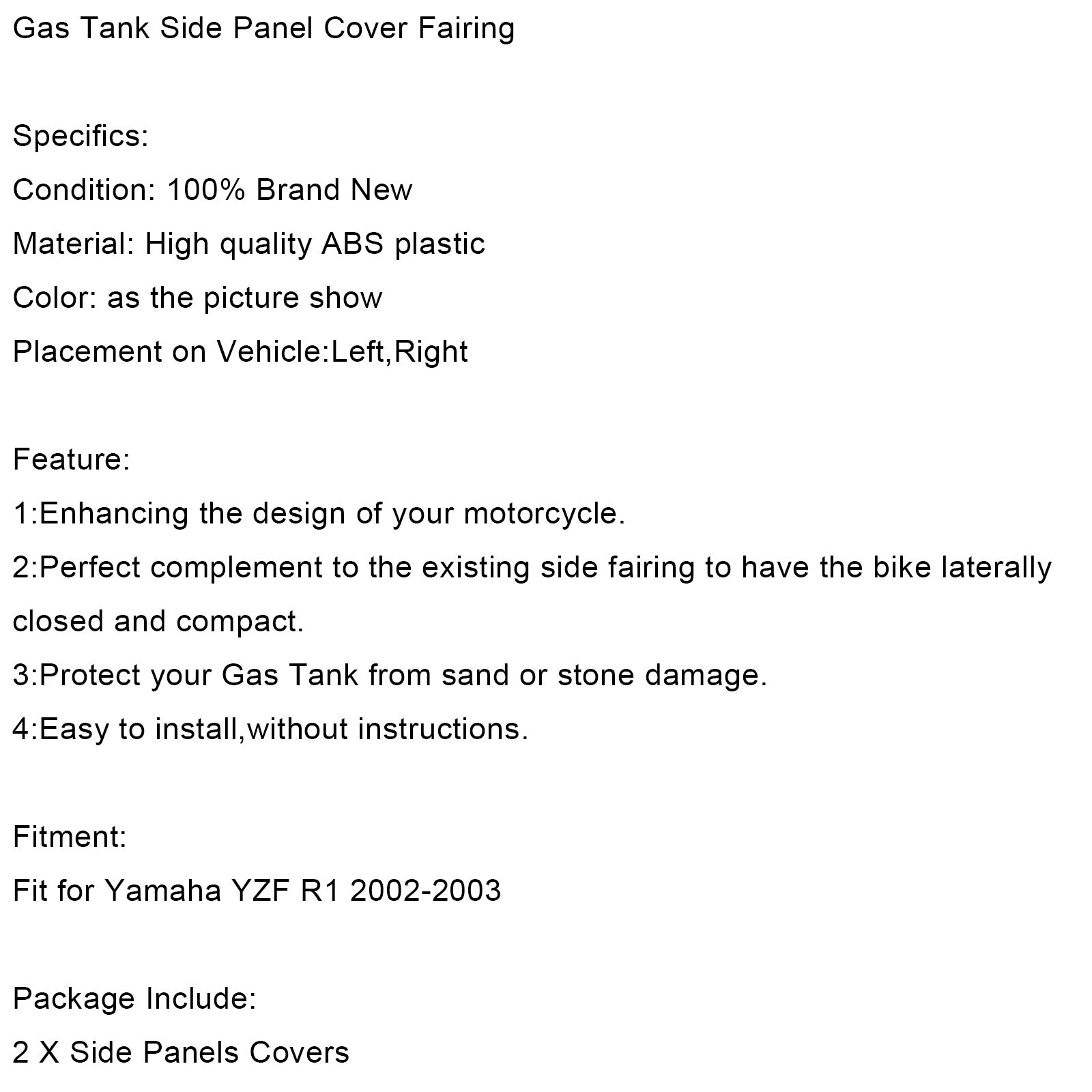 2002-2003 Yamaha YZF R1 Tanque de gasolina lateral do painel de acabamento