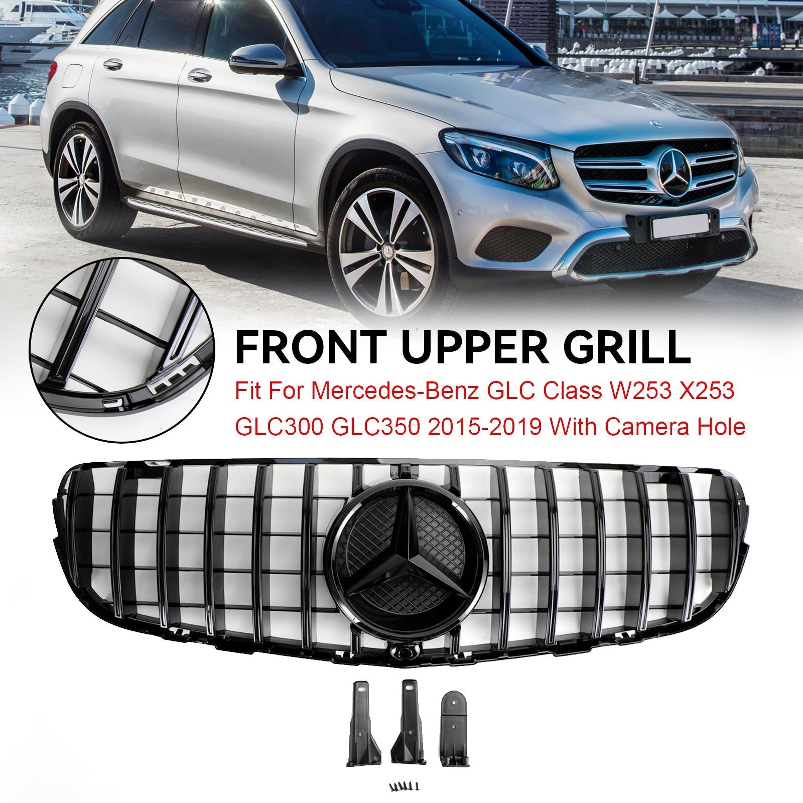 2015-2019 GLC X253 C253 Mercedes Benz Grille de pare-chocs avant noir brillant