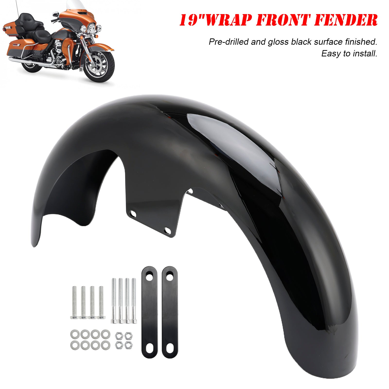 19" Wrap Front Fender ABS For Touring Electra Street Road Glide Baggers FLHT FLHR