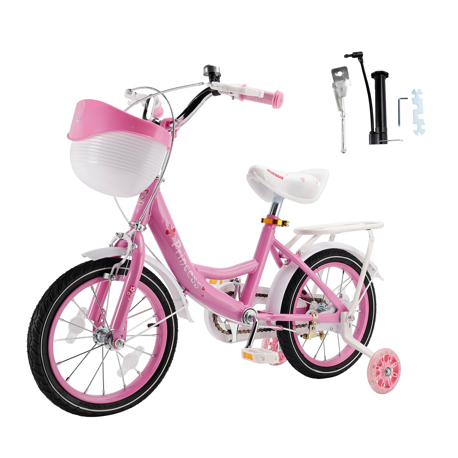16"/18" Children Princess Bicycle Girls Bike with Removable Training Wheels Pink