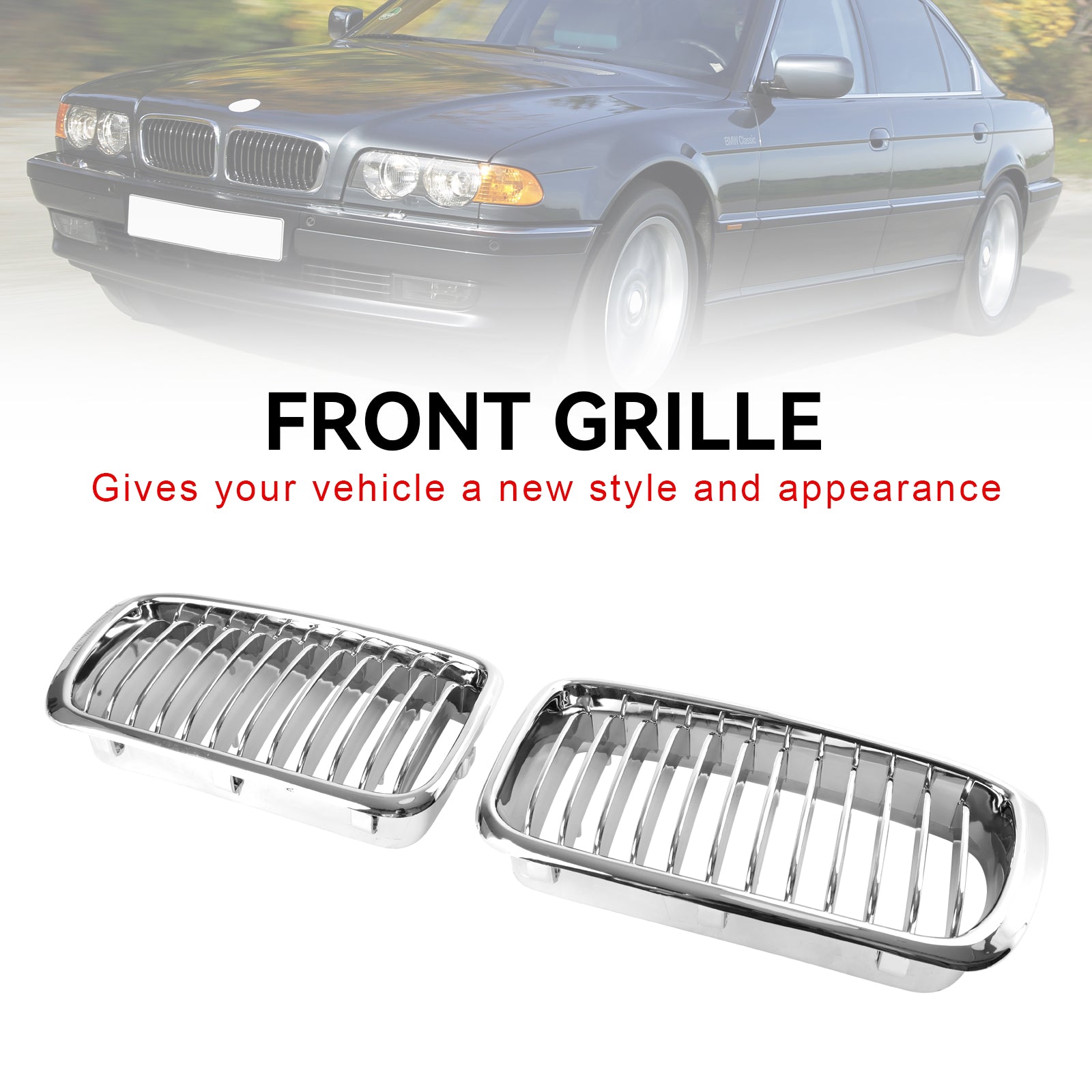 1994-2001 BMW Série 7 E38 Grille de calandre avant chromée 2 pièces