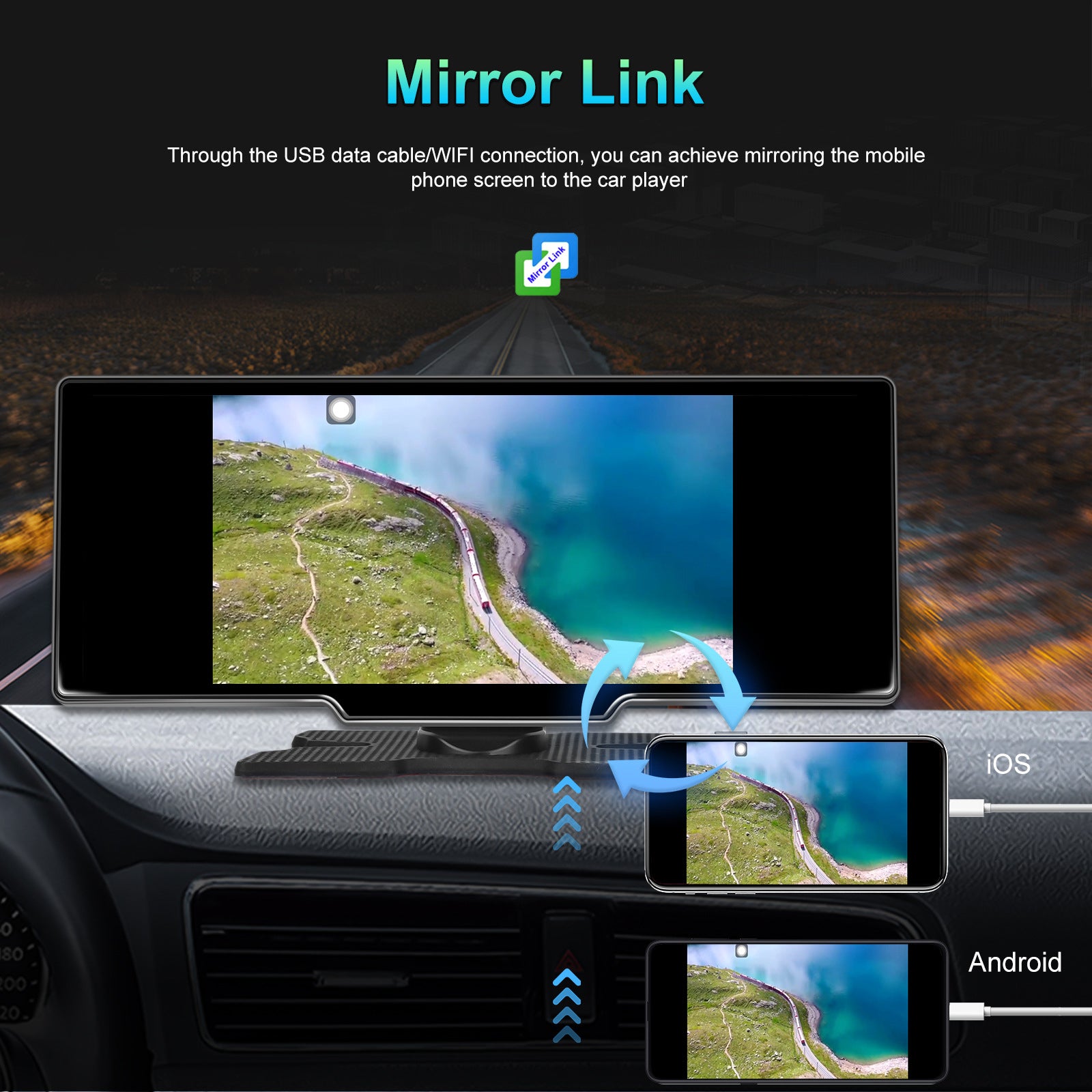 10.26" Draagbare Bluetooth-autonavigatie Draadloze CarPlay HD Groot touchscreen