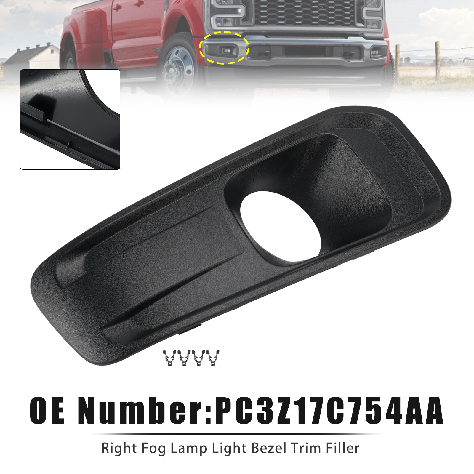 Right Fog Lamp Light Bezel PC3Z17C754AA For Ford F250/350/450/550 2023-2025