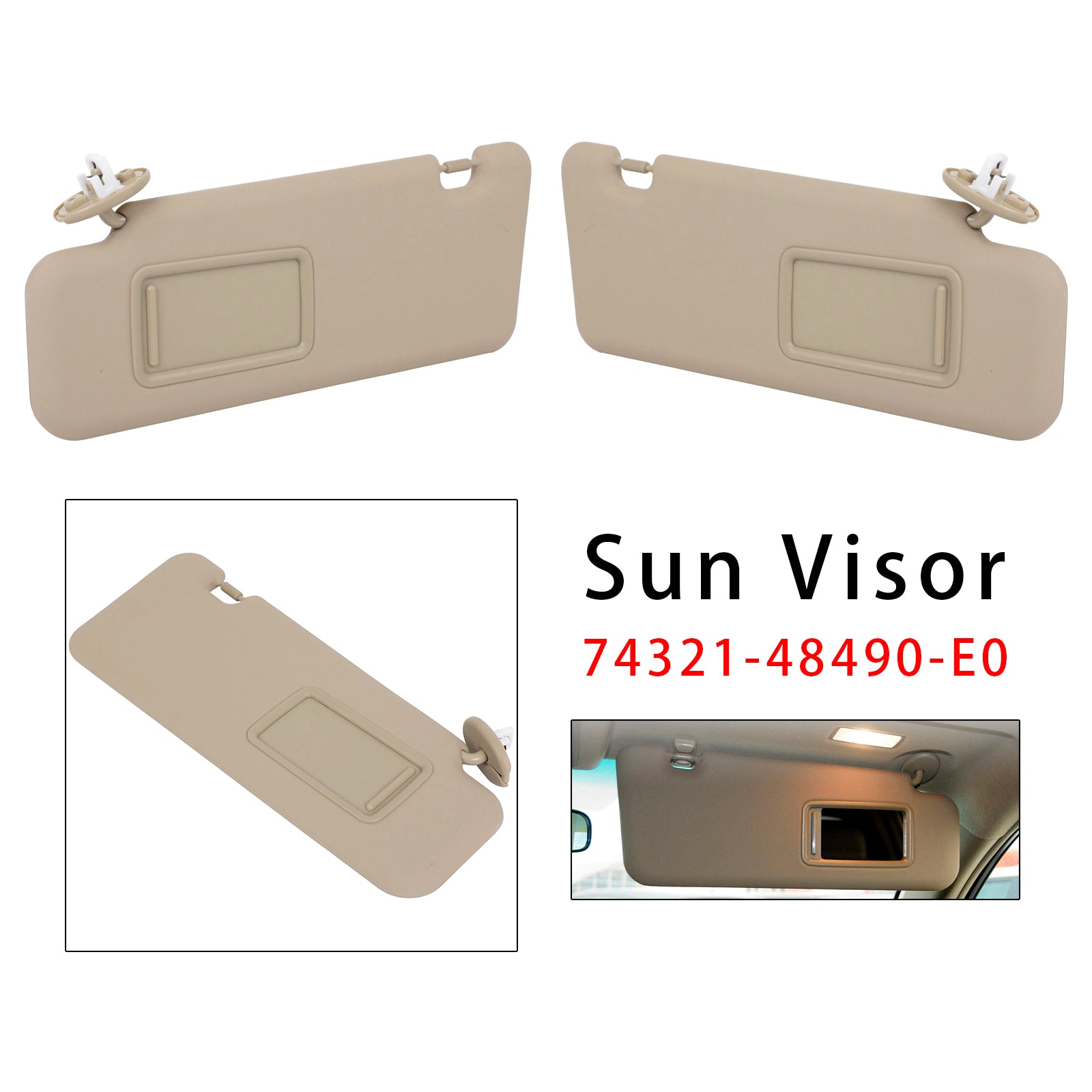 2008-2013 For Toyota Highlander Pair Beige Sun Visor 74321-48490-E0/74320-48500-E0