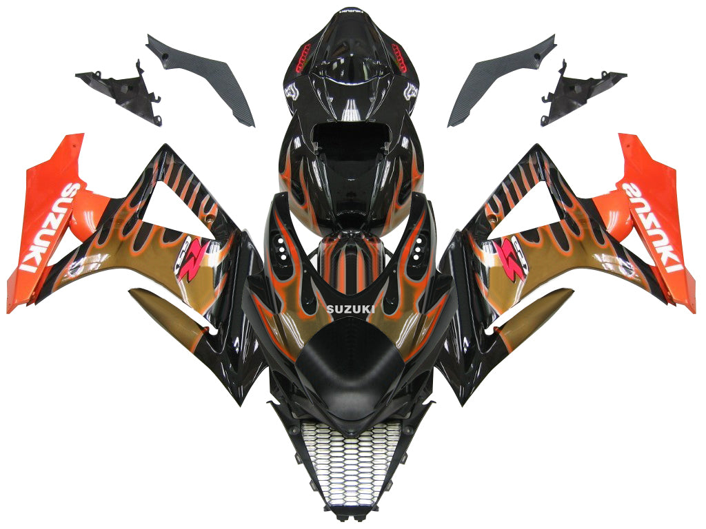 2007-2008 Suzuki GSXR 1000 Noir & Orange Or Flame Racing Carénages Générique