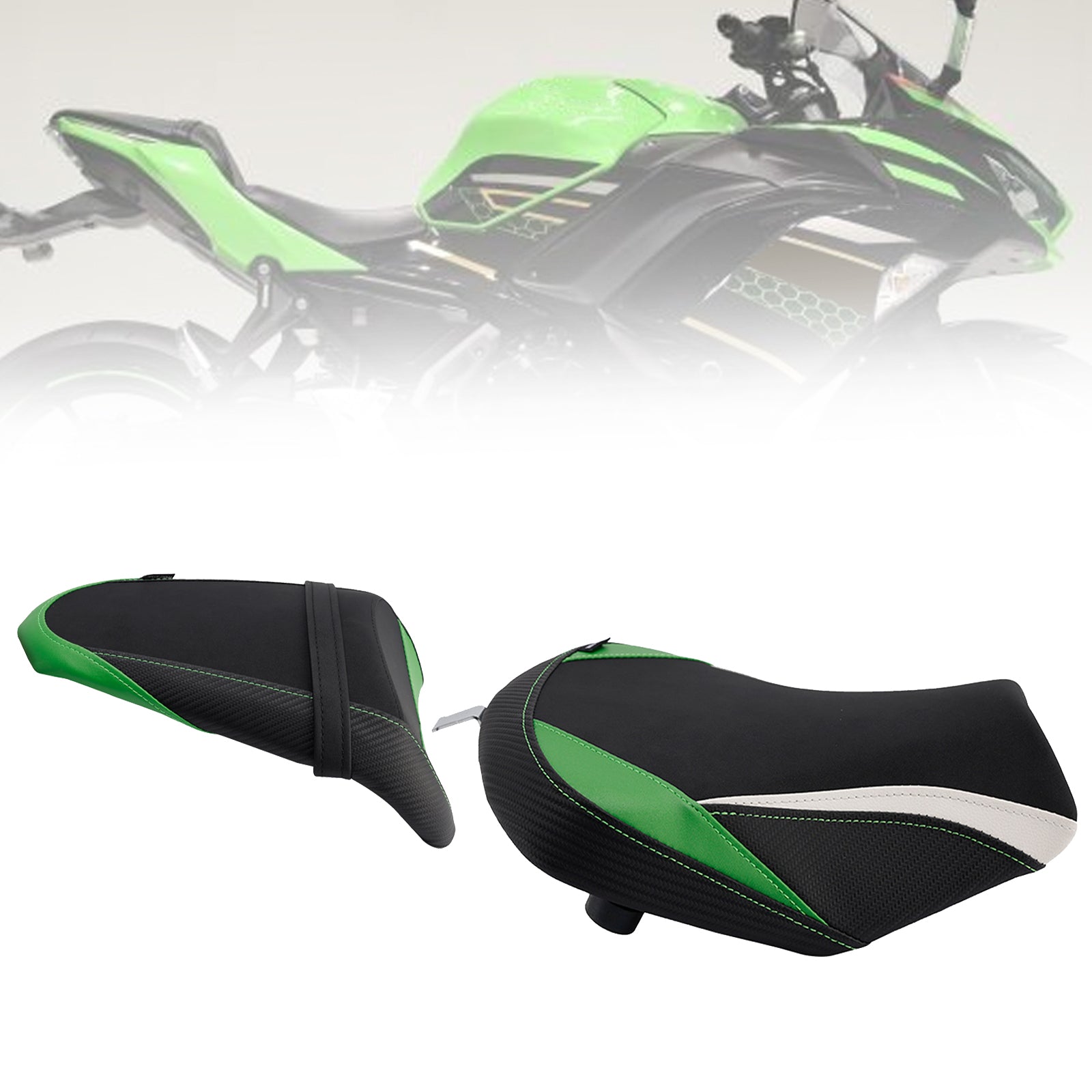 Driver&Passenger Seat Rear Cushion White For Kawasaki Ninja 650 Z650 2017-2025