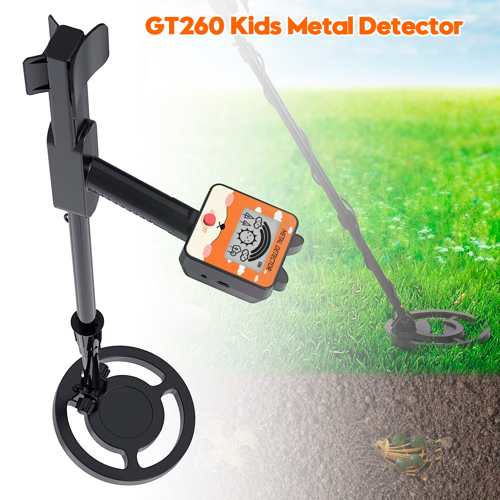 GT260 Kids Child Treasure Seeker Beginners Metaaldetector Waterdicht 6.3" Spoel