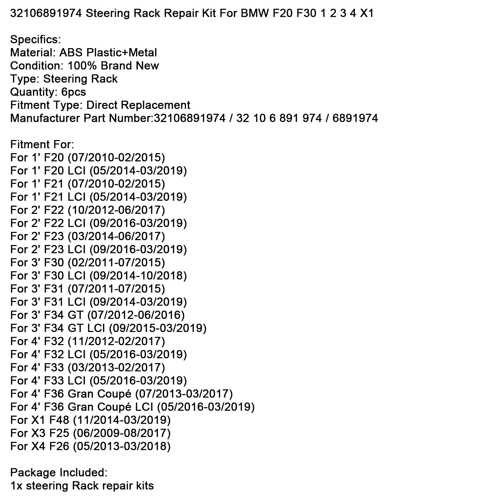 6x 32106891974 Súprava na opravu stojana na riadenie pre BMW F20 F30 1 2 3 4 x1 x3 x4