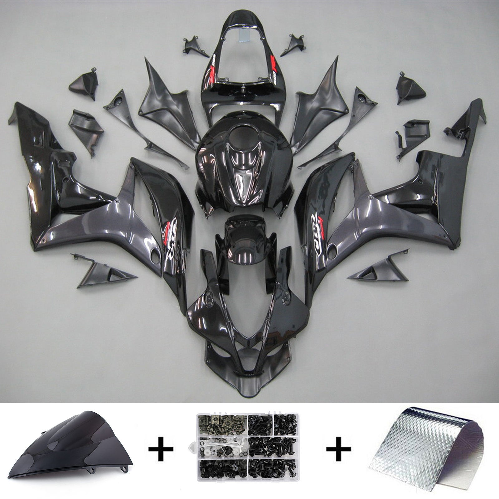 2007-2008 Honda CBR600 RR Amotopart Kit de carénage d'injection carrosserie plastique noir ABS #7