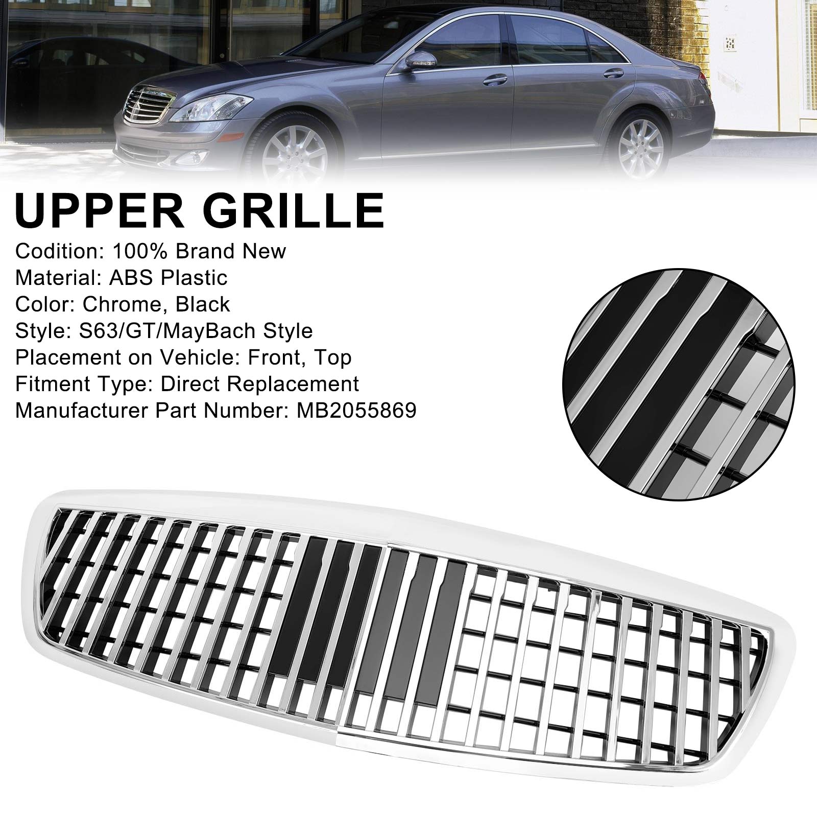 2007-2009 Benz S-Class W221 S550 S63 S450 MayBach Style Grille Grill Chrome