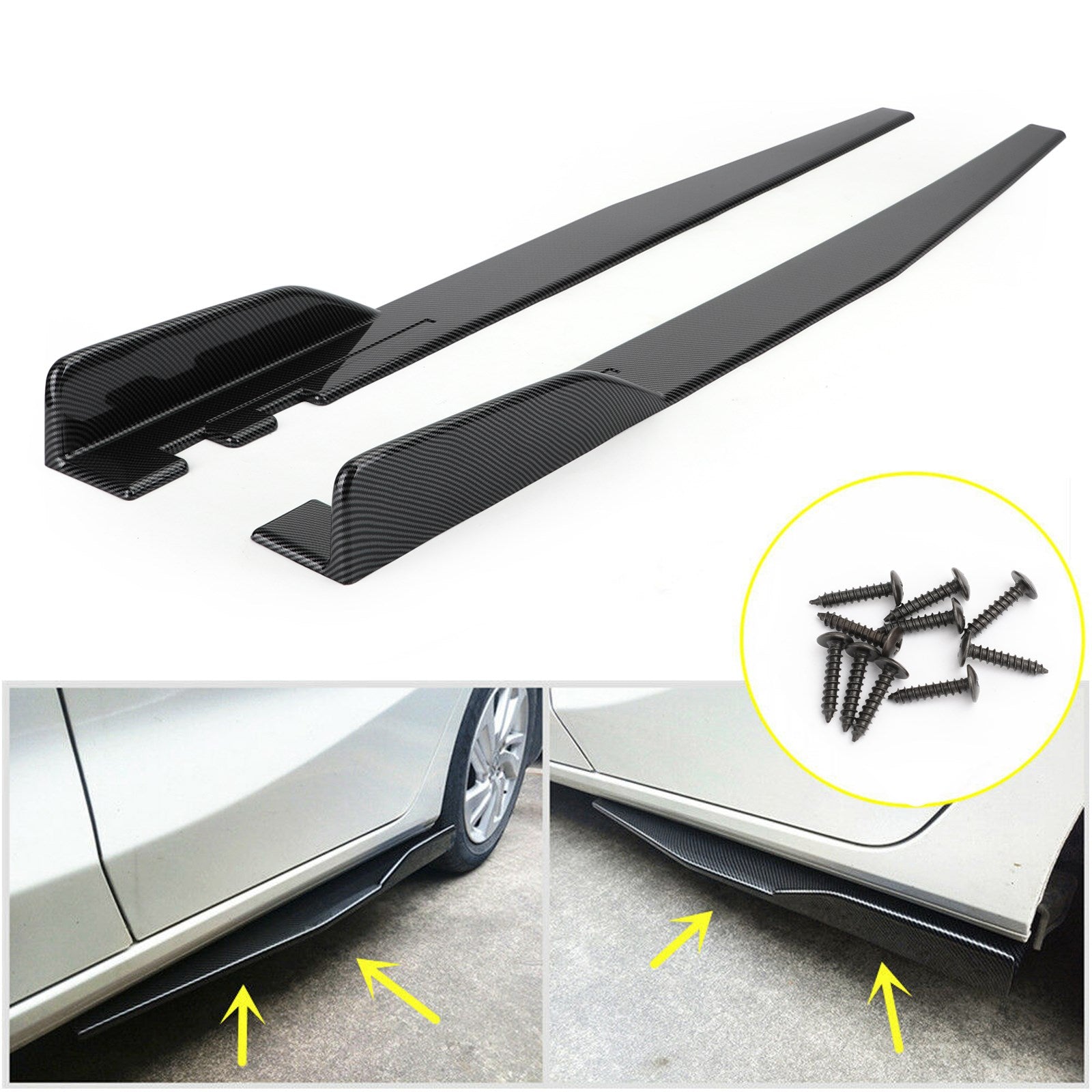 Pair 120cm Car Carbon Fiber Side Skirts Rocker Splitters Diffuser Winglet Wings