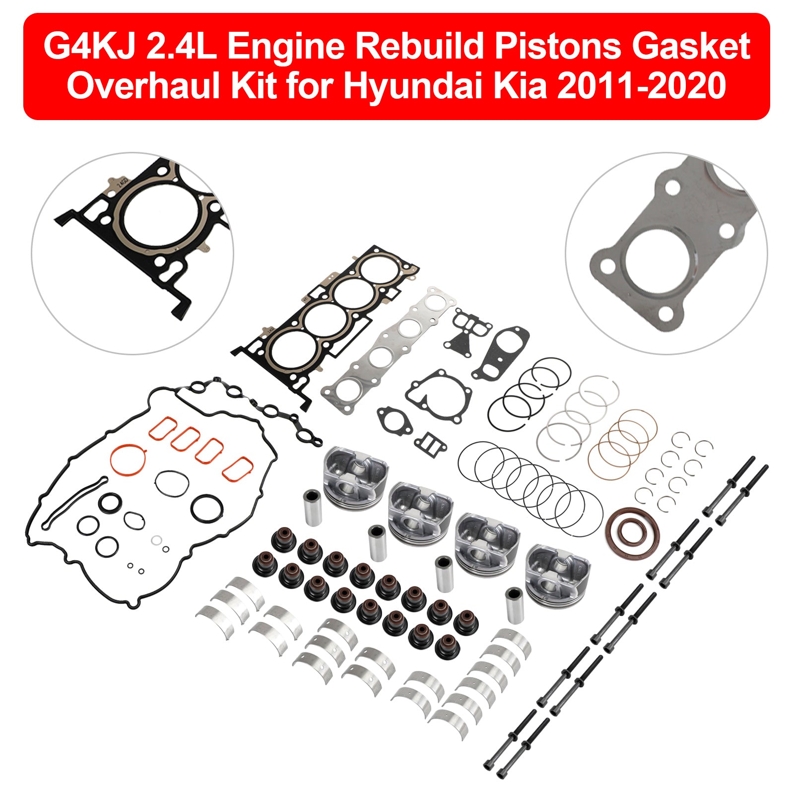 2011-2020 Hyundai Kia G4KJ 2.4L Engine Rebuild Pistons Gasket Overhaul Kit