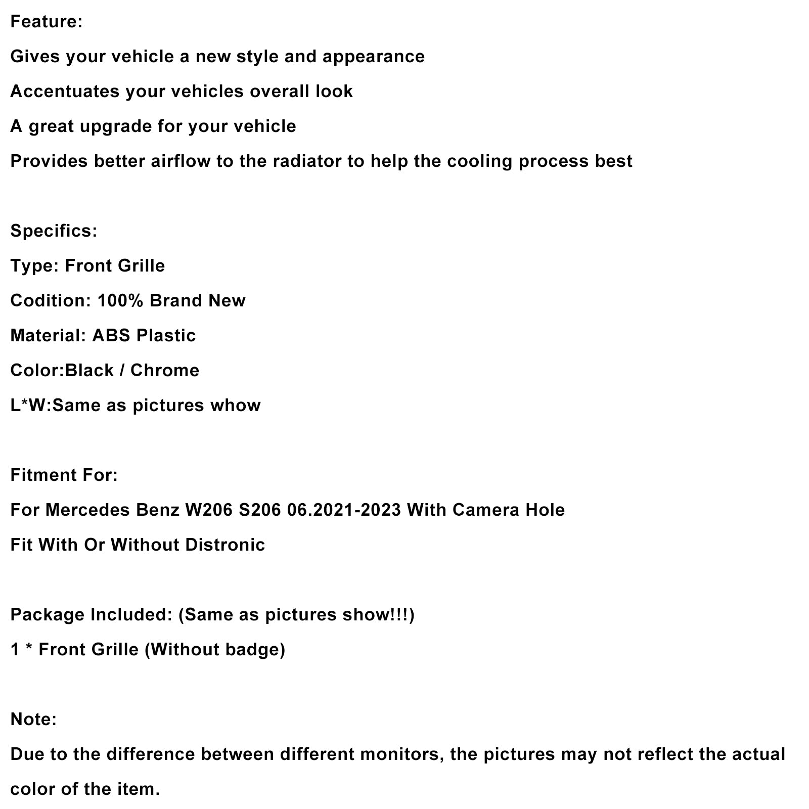 Mercedes-Benz 2022-2023 W206 Met camera GT-R-stijl voorbumpergrille