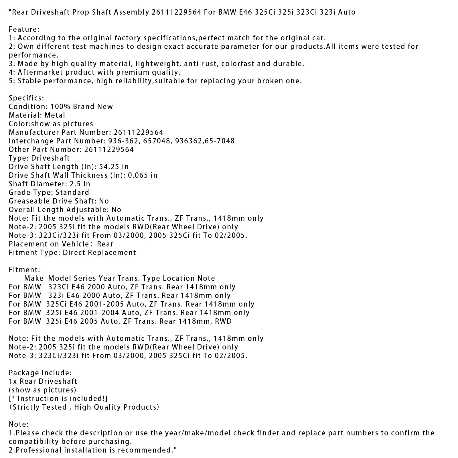 Conjunto do eixo de suporte do eixo traseiro 26111229564 para BMW E46 325CI 325I 323CI