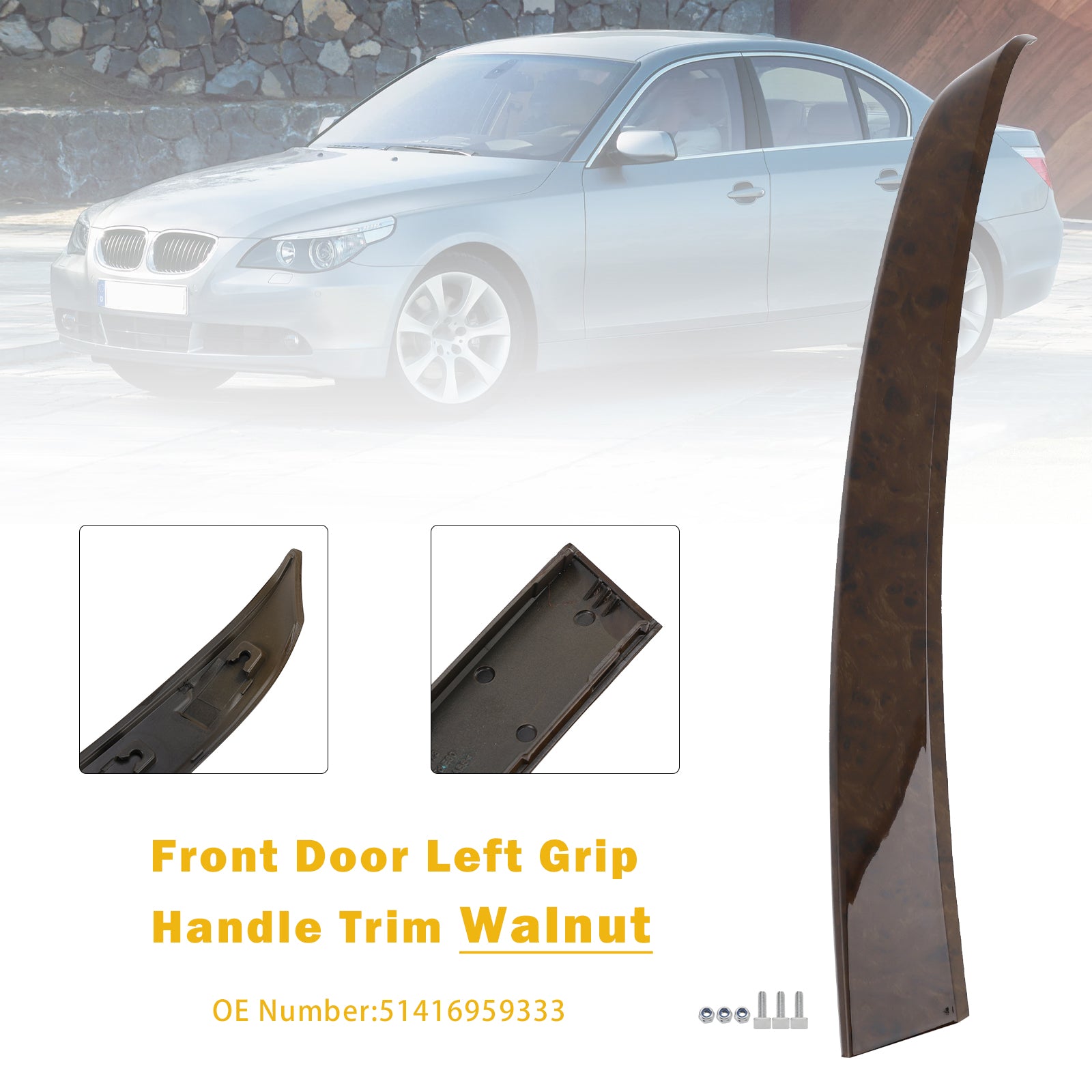 2004-2006 BMW 5 Series E60 E61 Front Door Left Grip Handle Trim Walnut