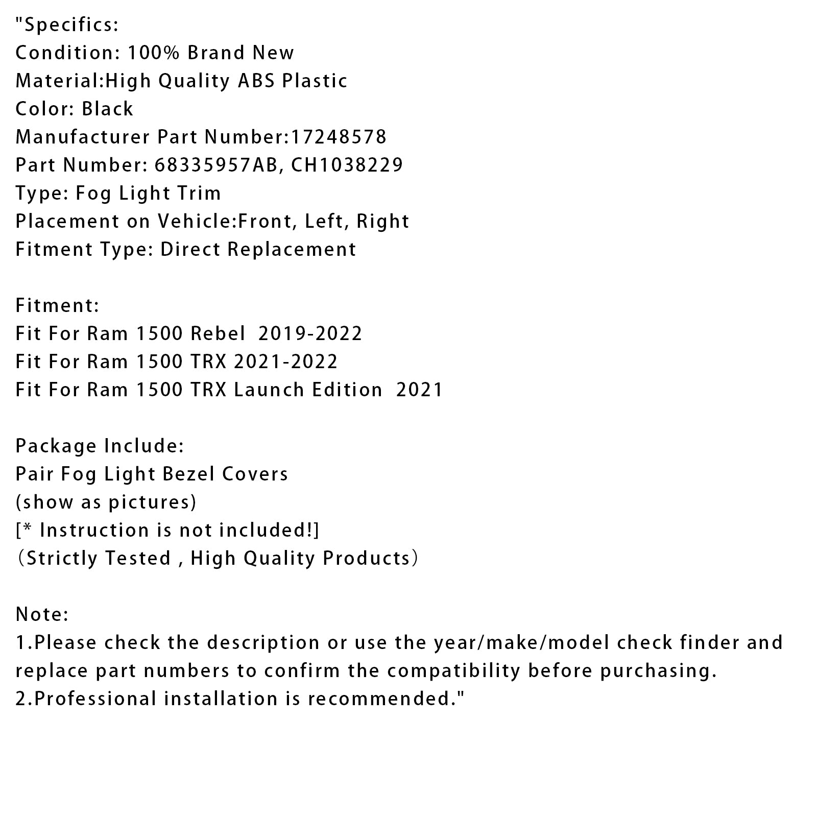 Par Dimljus Trim Körlampa Ram för Ram 1500 Rebel 2019-2022 68335957AB