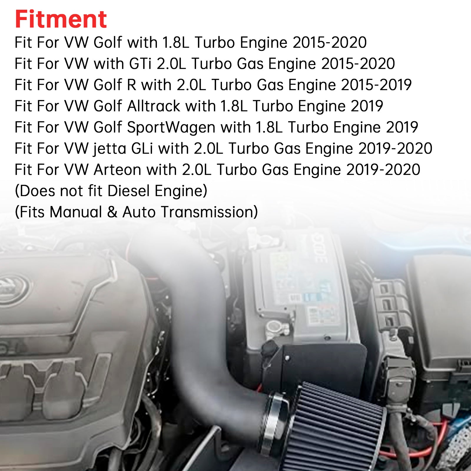 Kit d'admission d'air froid VW Golf GTi R 1.8T 2.0T 2015-2020 avec bouclier thermique