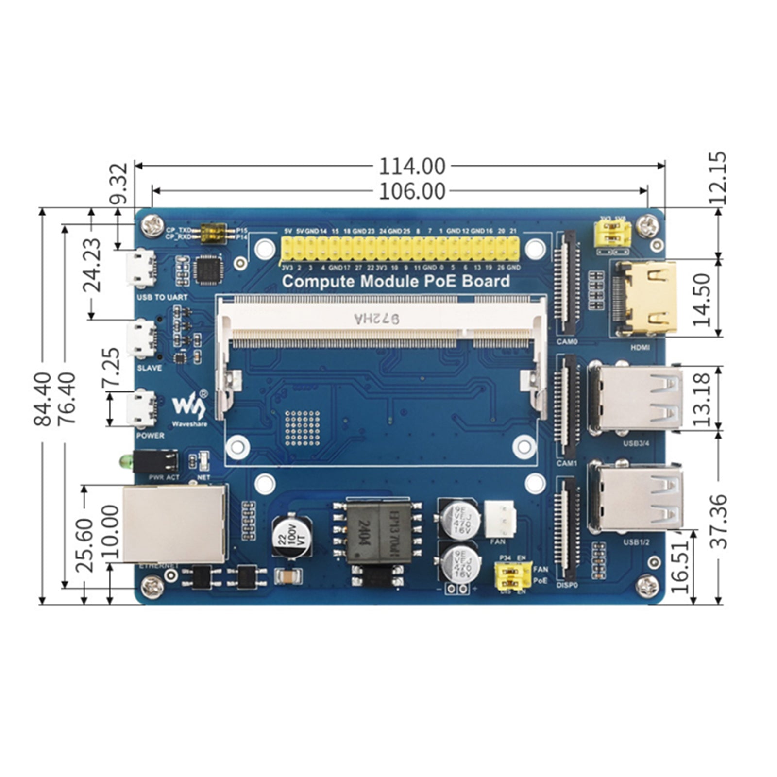 Carte d'extension de Module de calcul Raspberry Pi CM4S/CM3, plinthe, alimentation POE