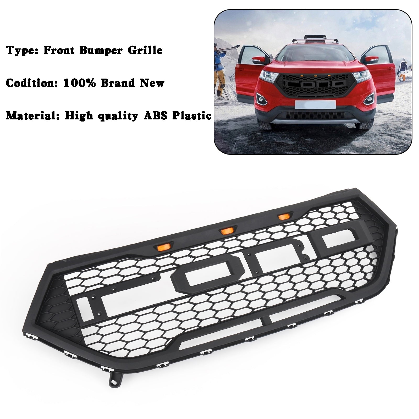 Edge Raptor Style Front Bumper Grill Upper Grille Black For Ford Edge 2015-2018