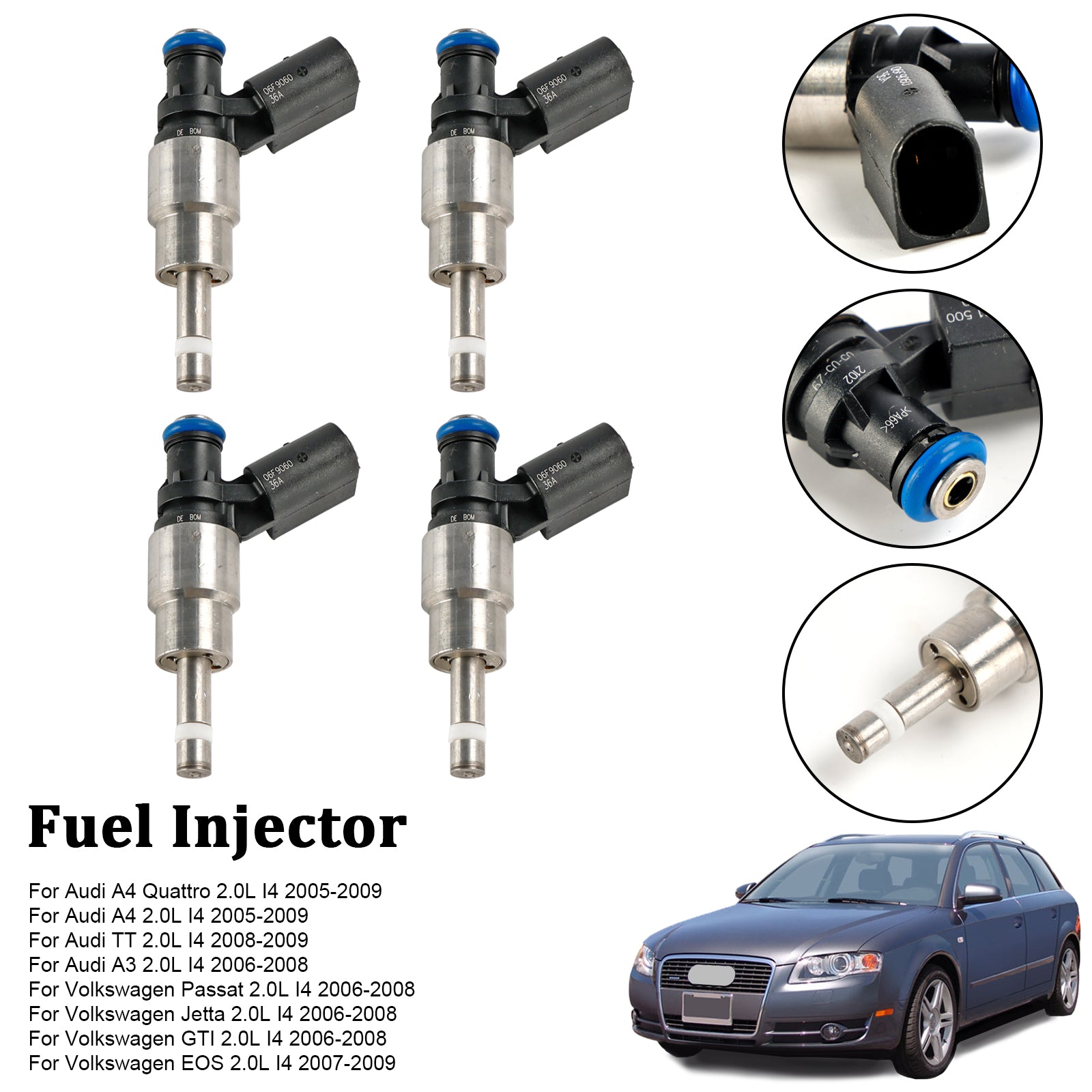 4PCS Fuel Injector 06F906036A Fit Audi A3 A4 A6 Fit VW Golf Passat 2.0 Tfsi