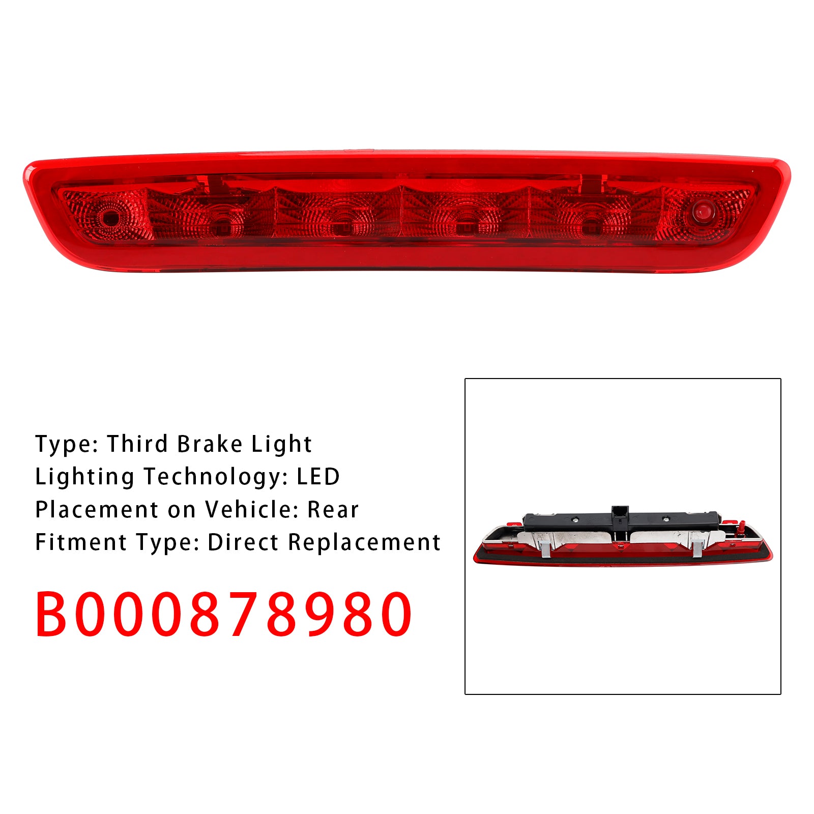 3RD Third Brake Light B000878980 For Peugeot 108 2014-2021 Red