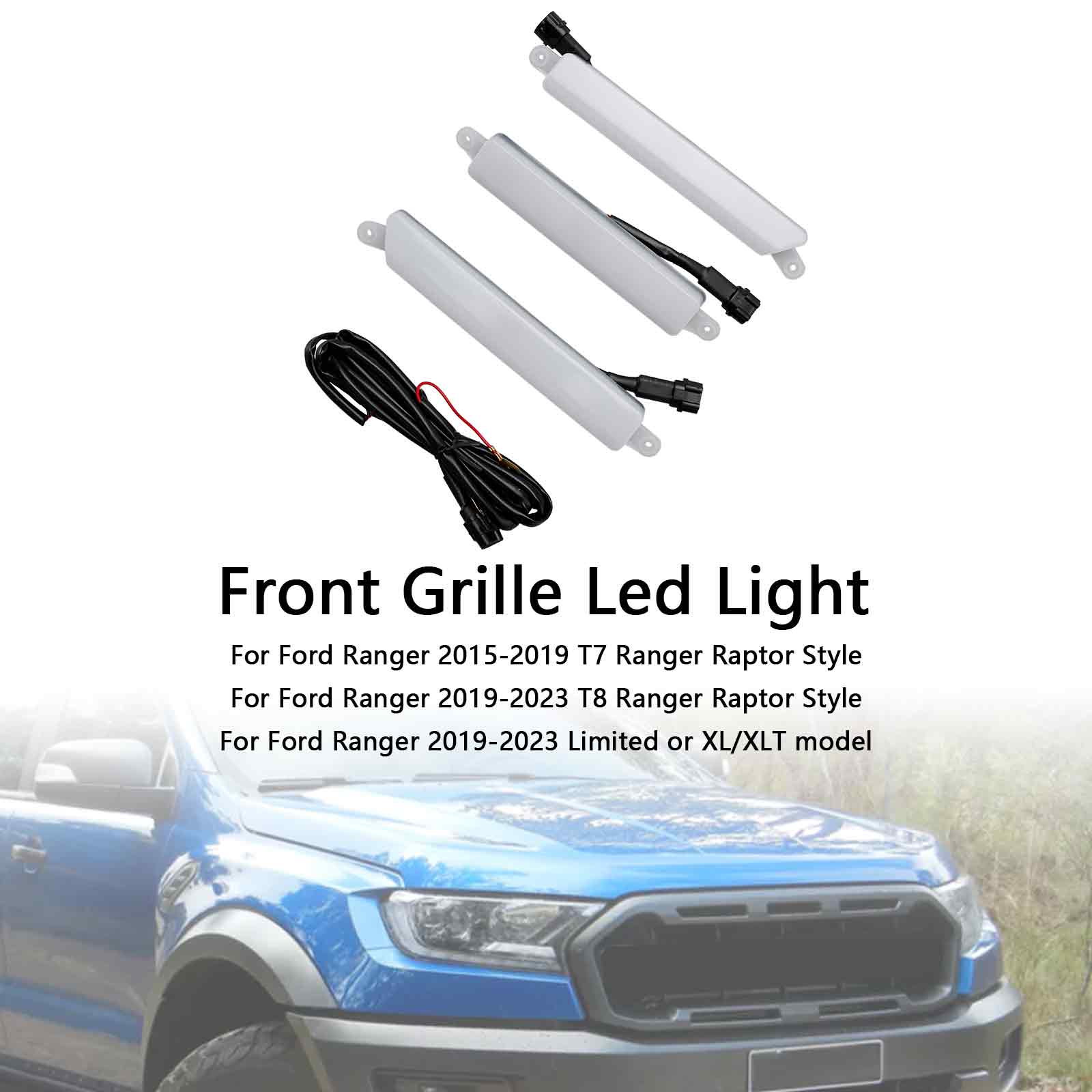 Grille de pare-chocs avant modèle Ford Ranger Limited ou XL/XLT 2019-2023, lumière LED blanche