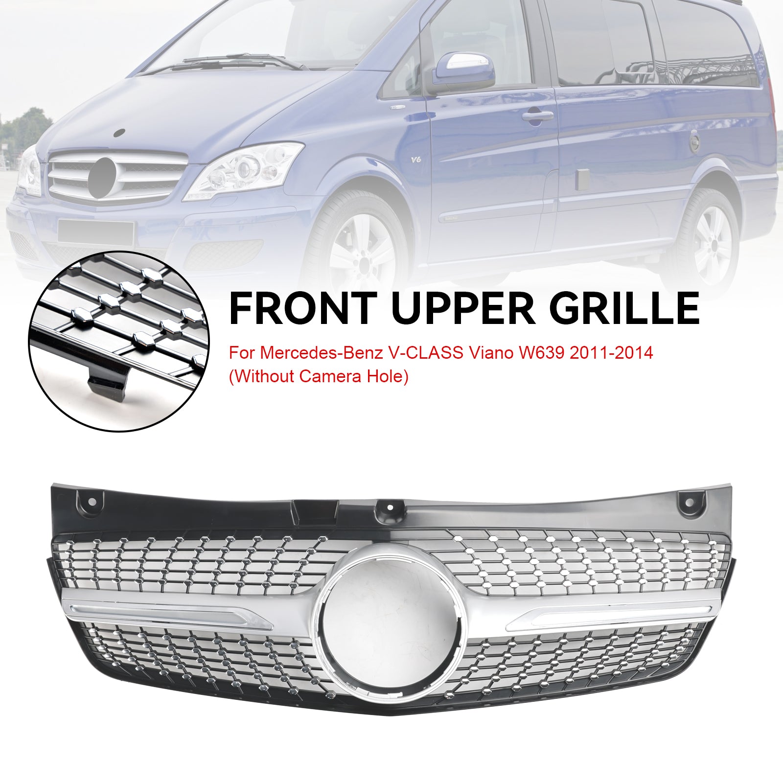 Front Bumper Grille Fit Mercedes Benz V-Class Viano W639 2011-2014 Diamond