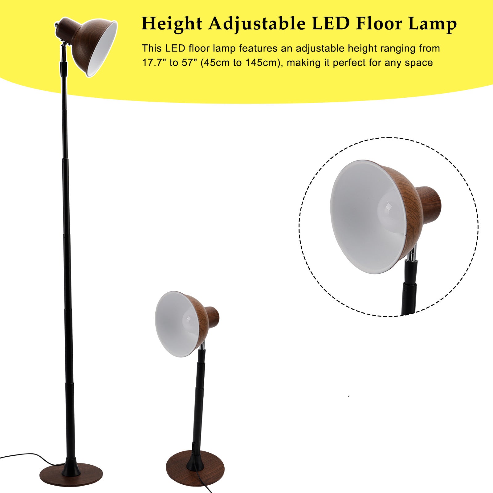 Dimmable for Living Room/Office-Black Adjustable LED Floor & Table Lamp 3 Colors