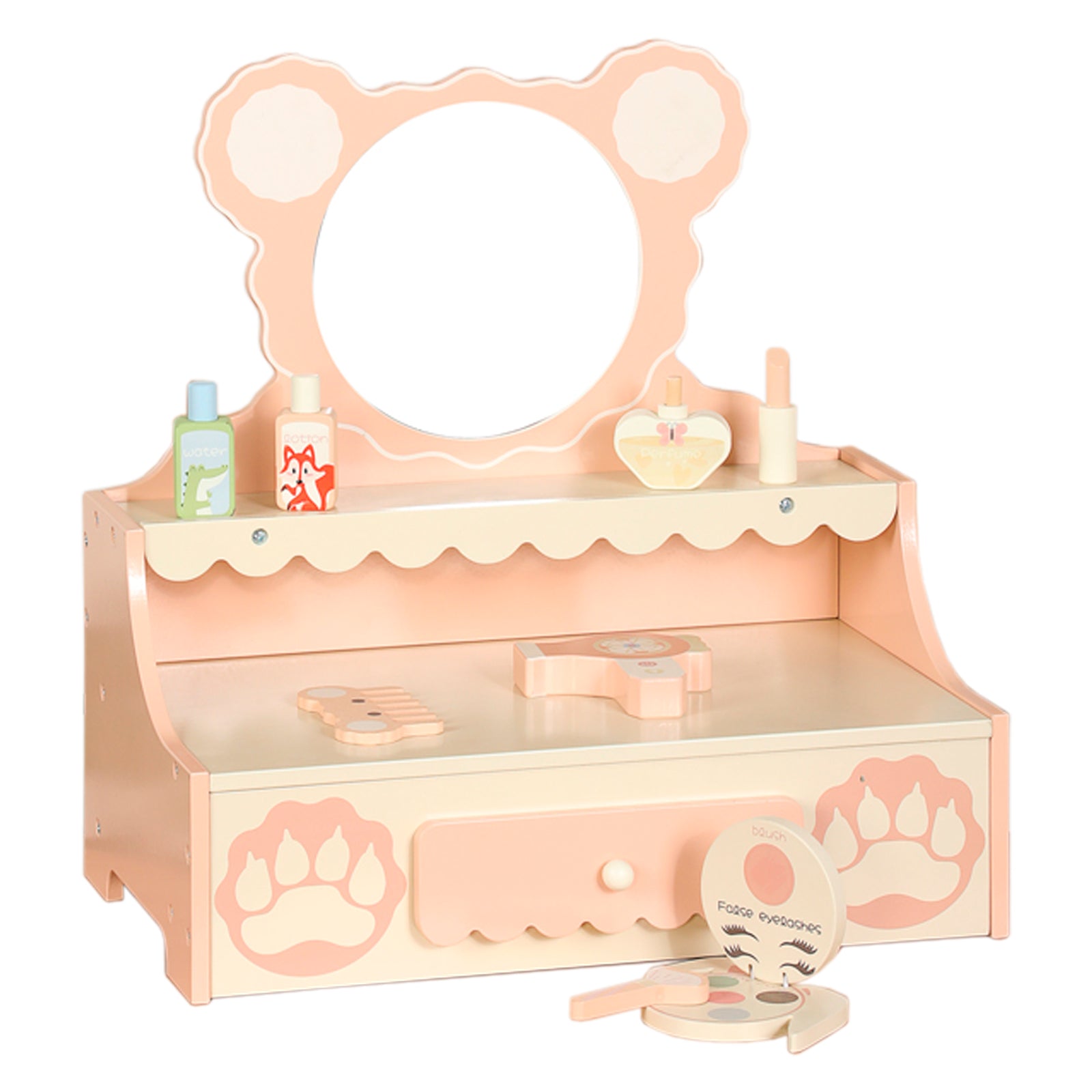 Vanité de princesse pour enfants de 3 ans et plus, bureau de jeu de simulation avec 8 accessoires de maquillage, ensemble de vanité pour enfants avec tiroir de rangement, table de maquillage pour petites filles avec miroir