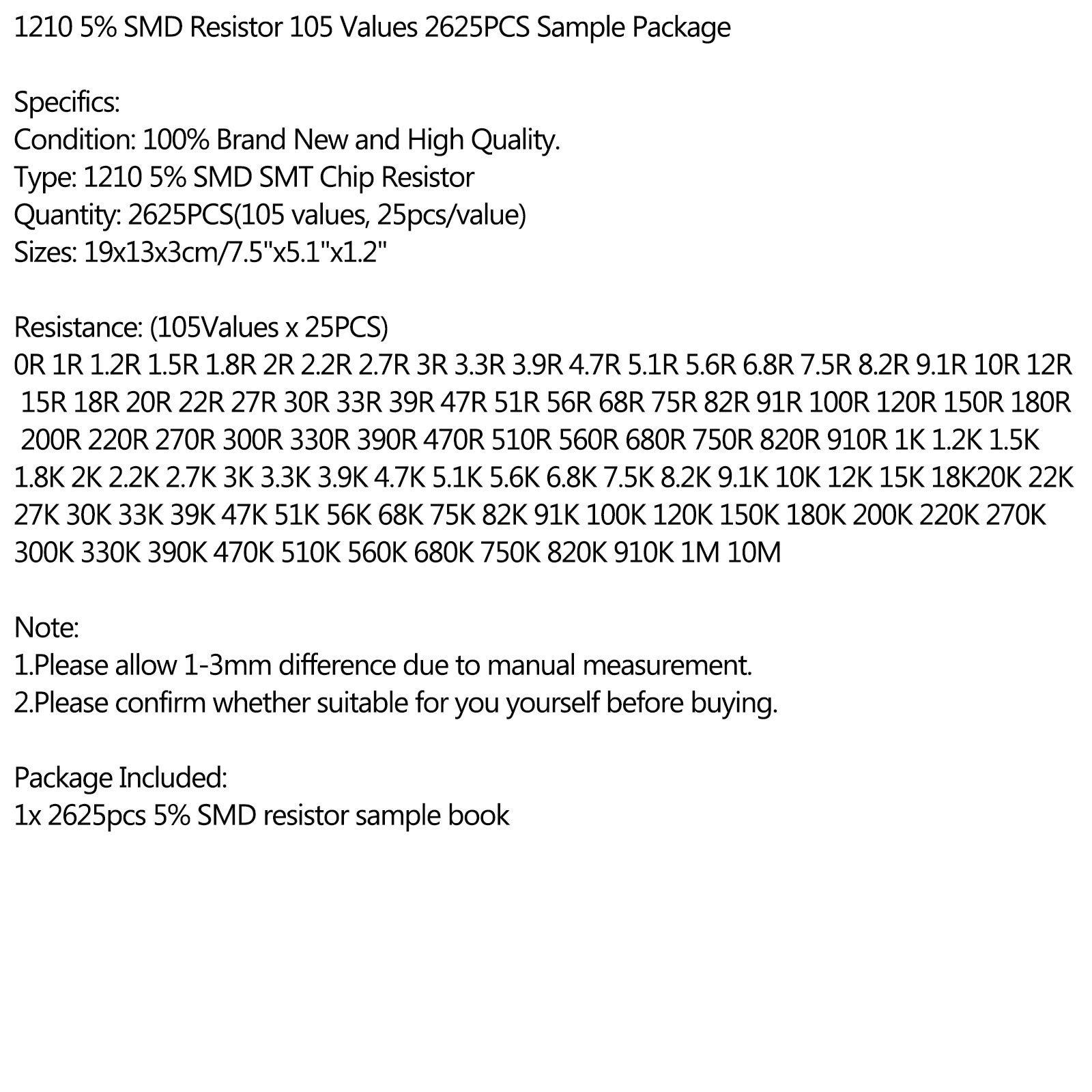 2625pcs 1210 5% SMD čip SMT Rezistor 105 Hodnoty vzorkovacia kniha Yageo DIY súpravy