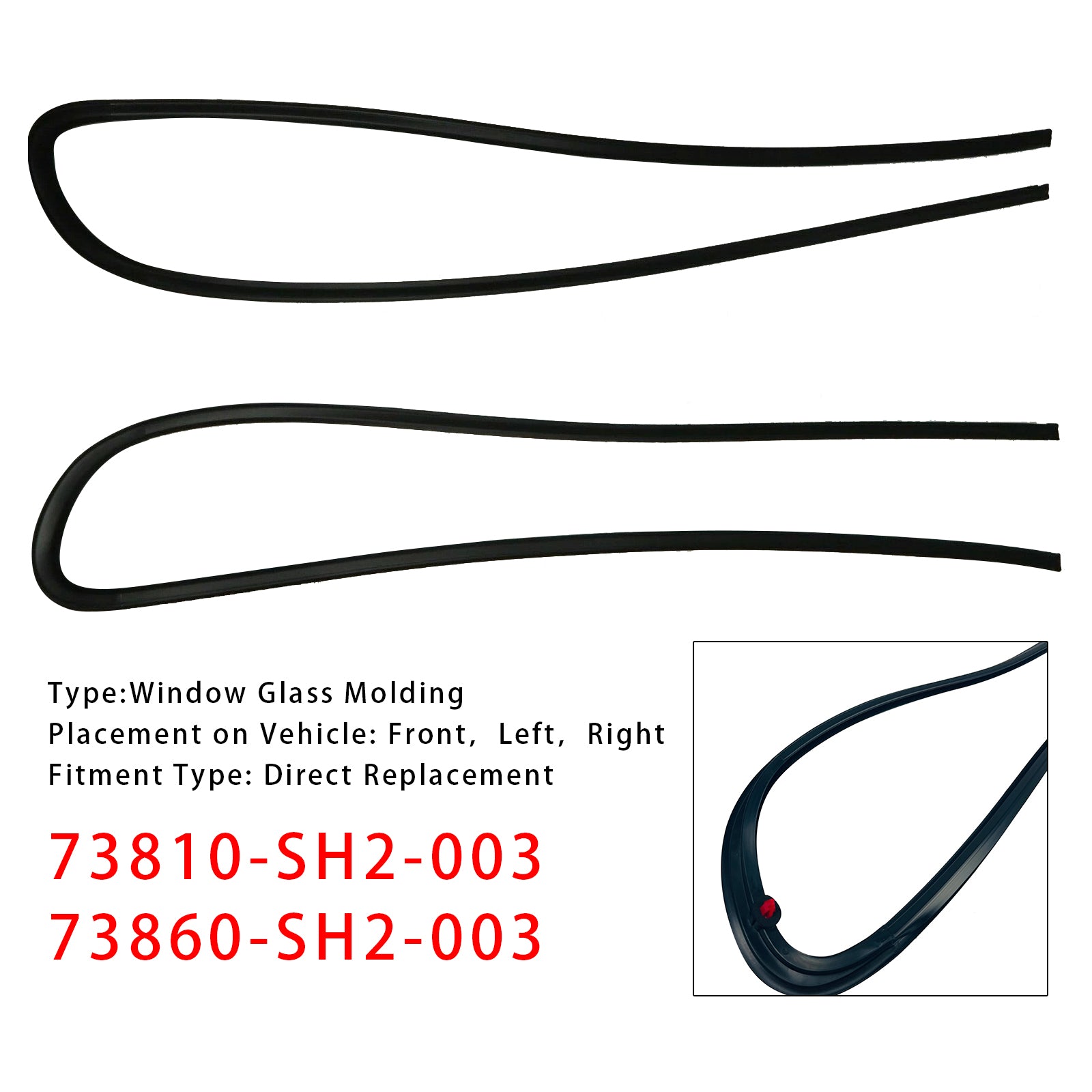 1988-1991 HONDA CR-X CRX EF8 2PCS Window Glass Molding RH & LH 73810-SH2-003 73860SH2003