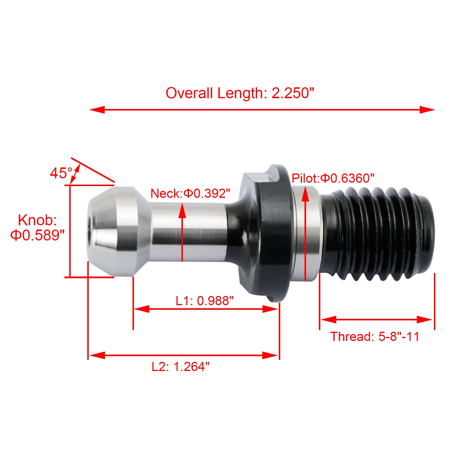 10Pcs CAT40 45° 0.589" Degree Pull Stud Retention Knob Fits HAAS CAT CNC Silver