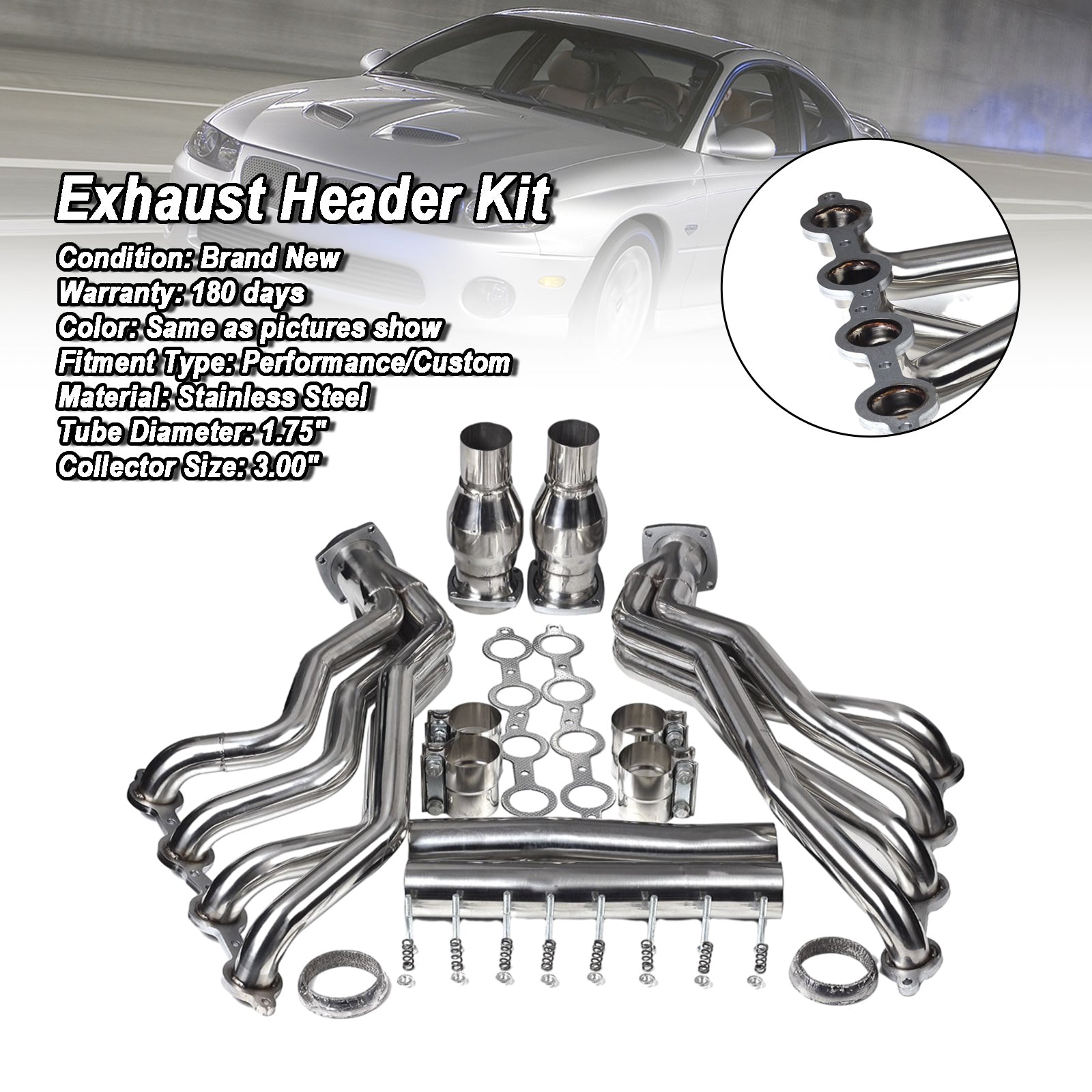 Coletor de cabeçalho de aço inoxidável ajuste de exaustão Pontiac GTO 6.0L V8 2005-2006