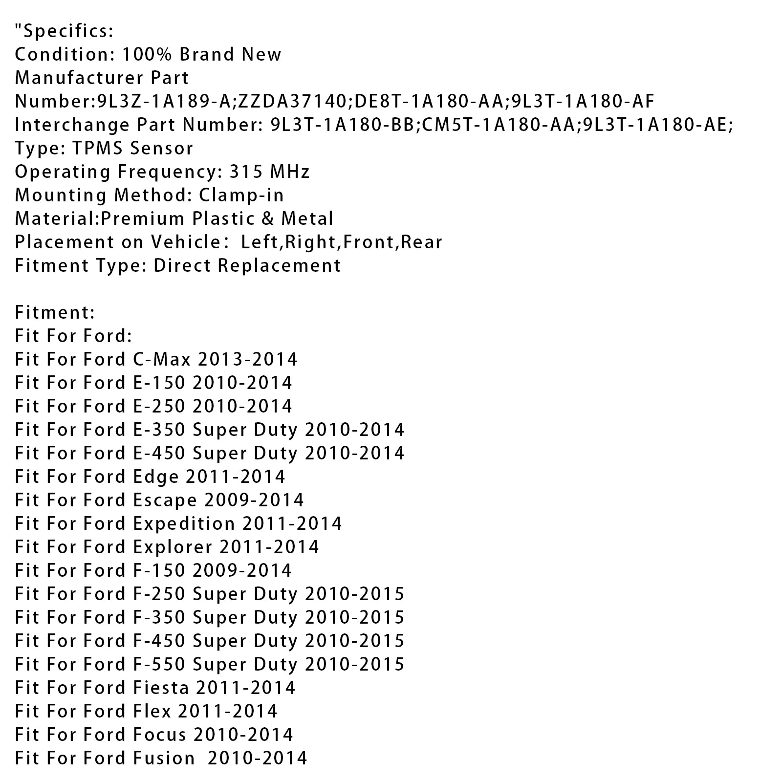 1X capteur de pression des pneus TPMS pour Ford Focus Fiesta c-max Transit DE8T1A180AA