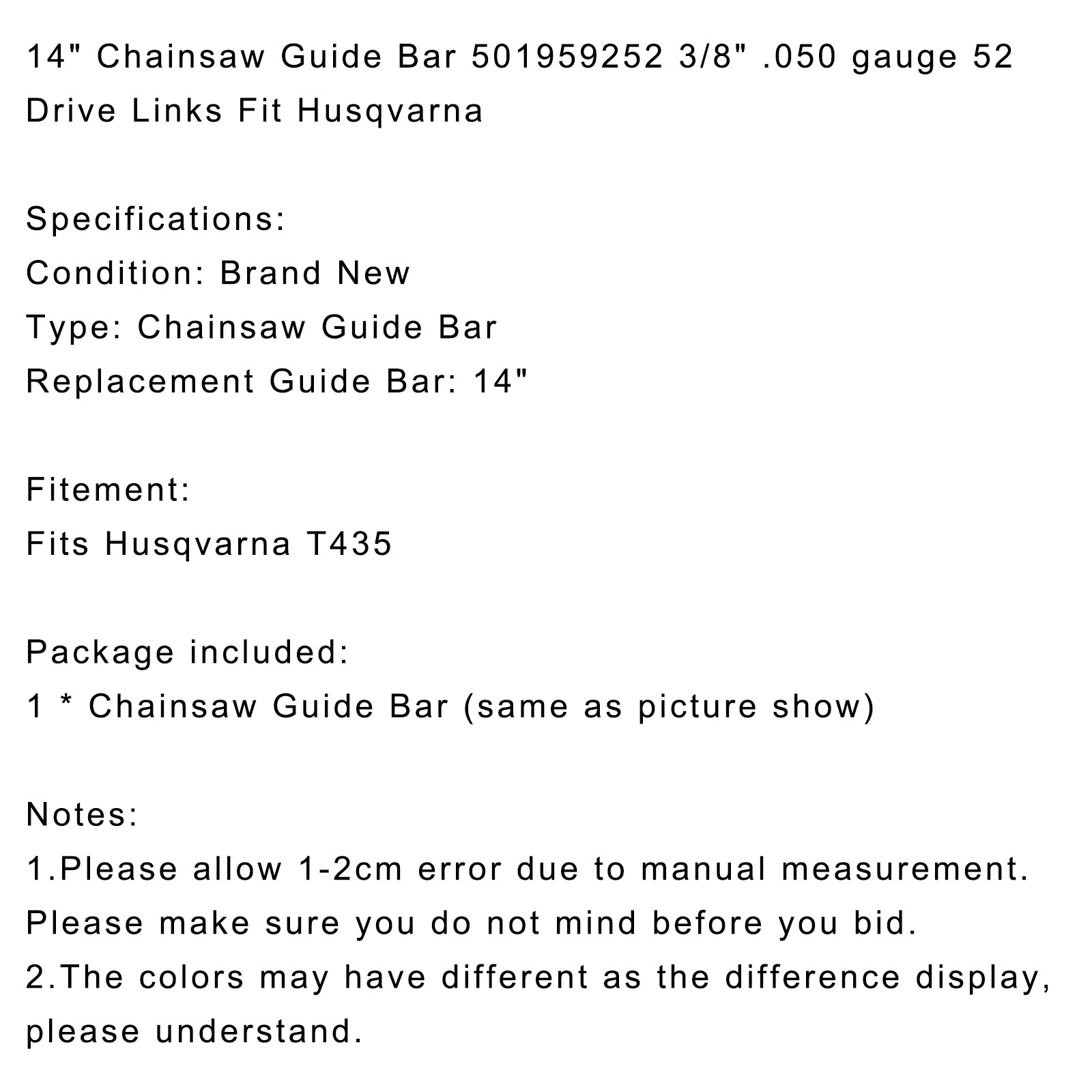 14" Chainsaw Guide Bar 501959252 3/8" .050 gauge 52 Drive Links Fit Husqvarna