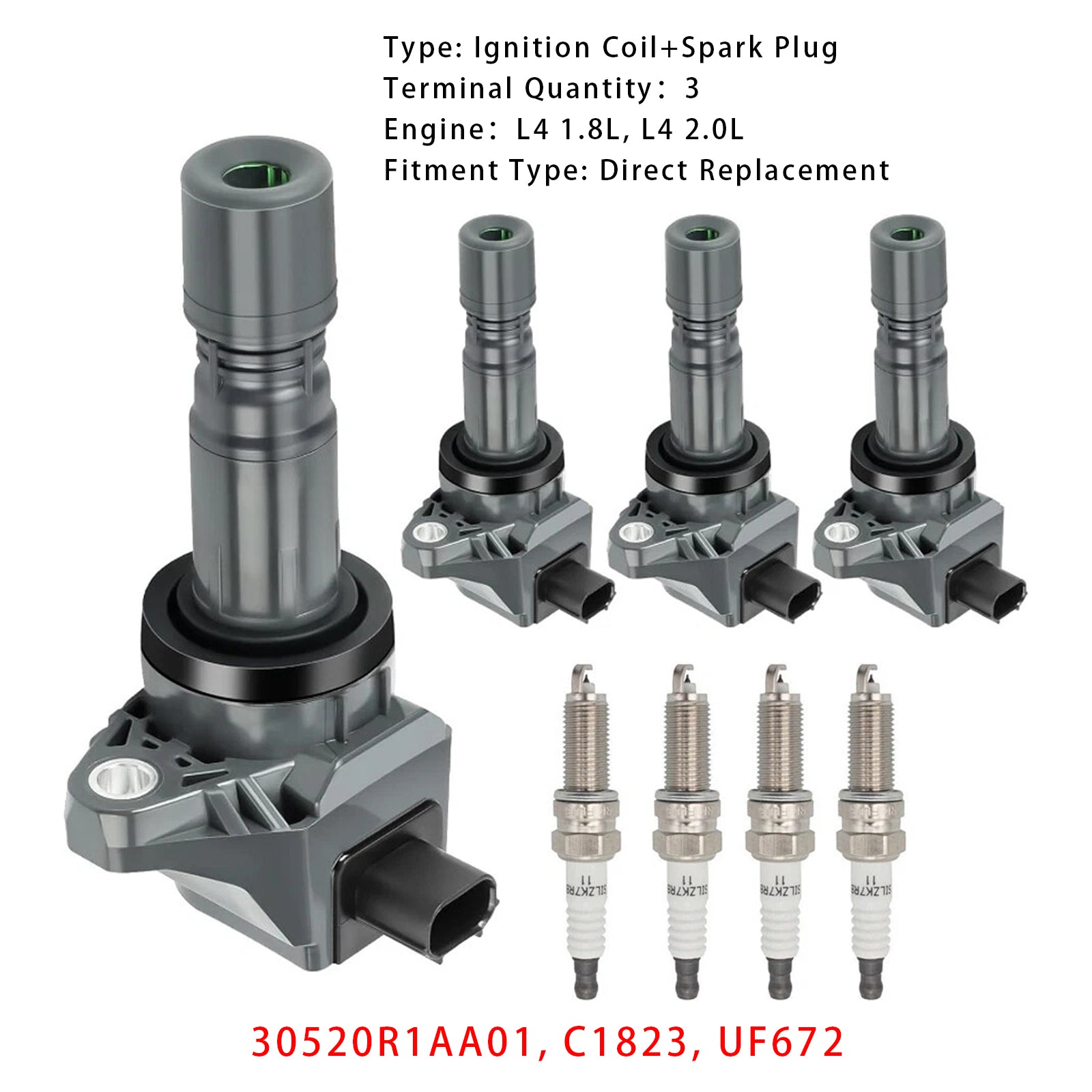 4x bobine d'allumage + 4x bougie d'allumage UF672 pour Acura ILX 2.0L Honda Civic HR-V 1.8L